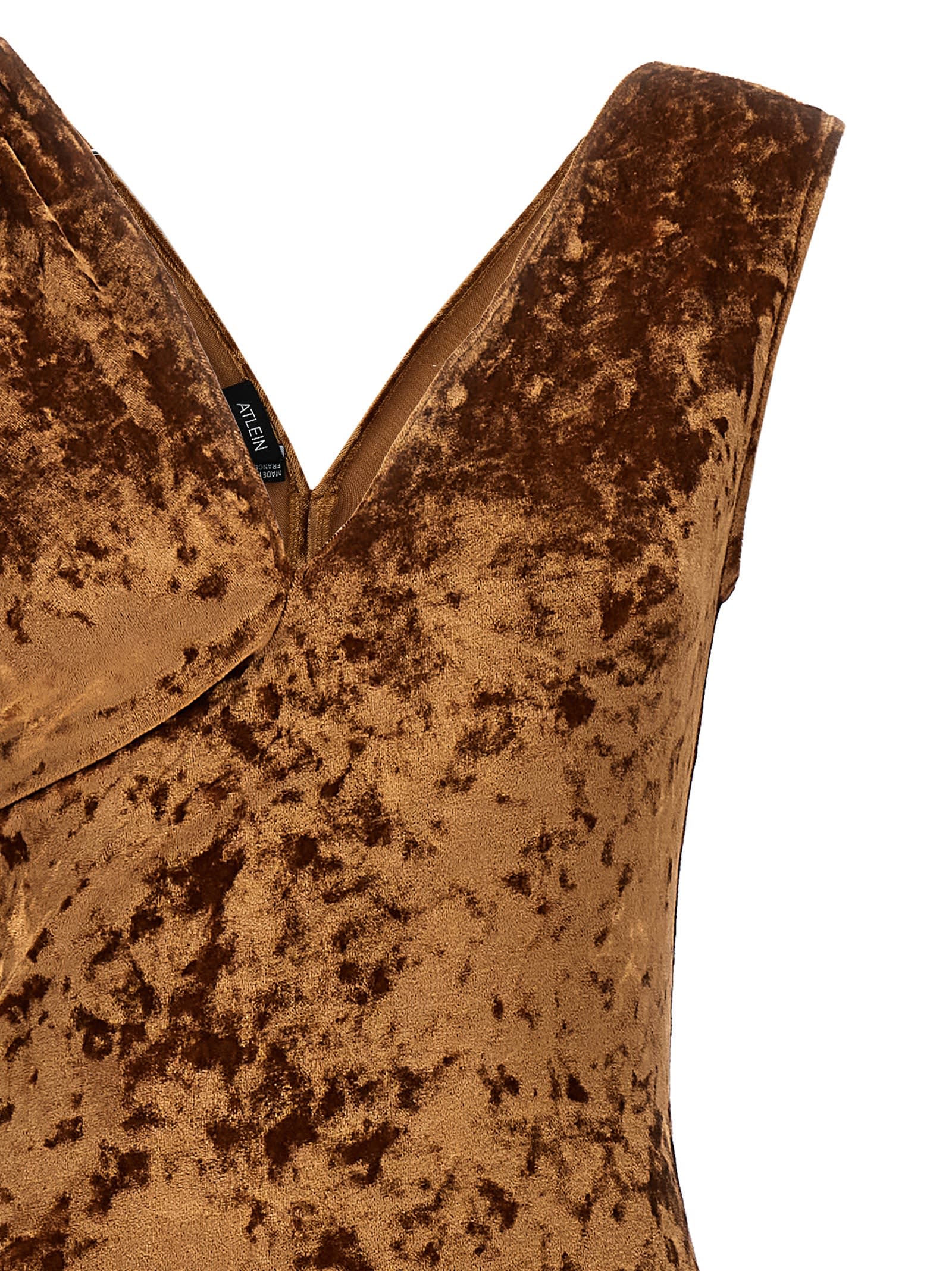 Shop Atlein Crushed Velvet Long Dress In Brown