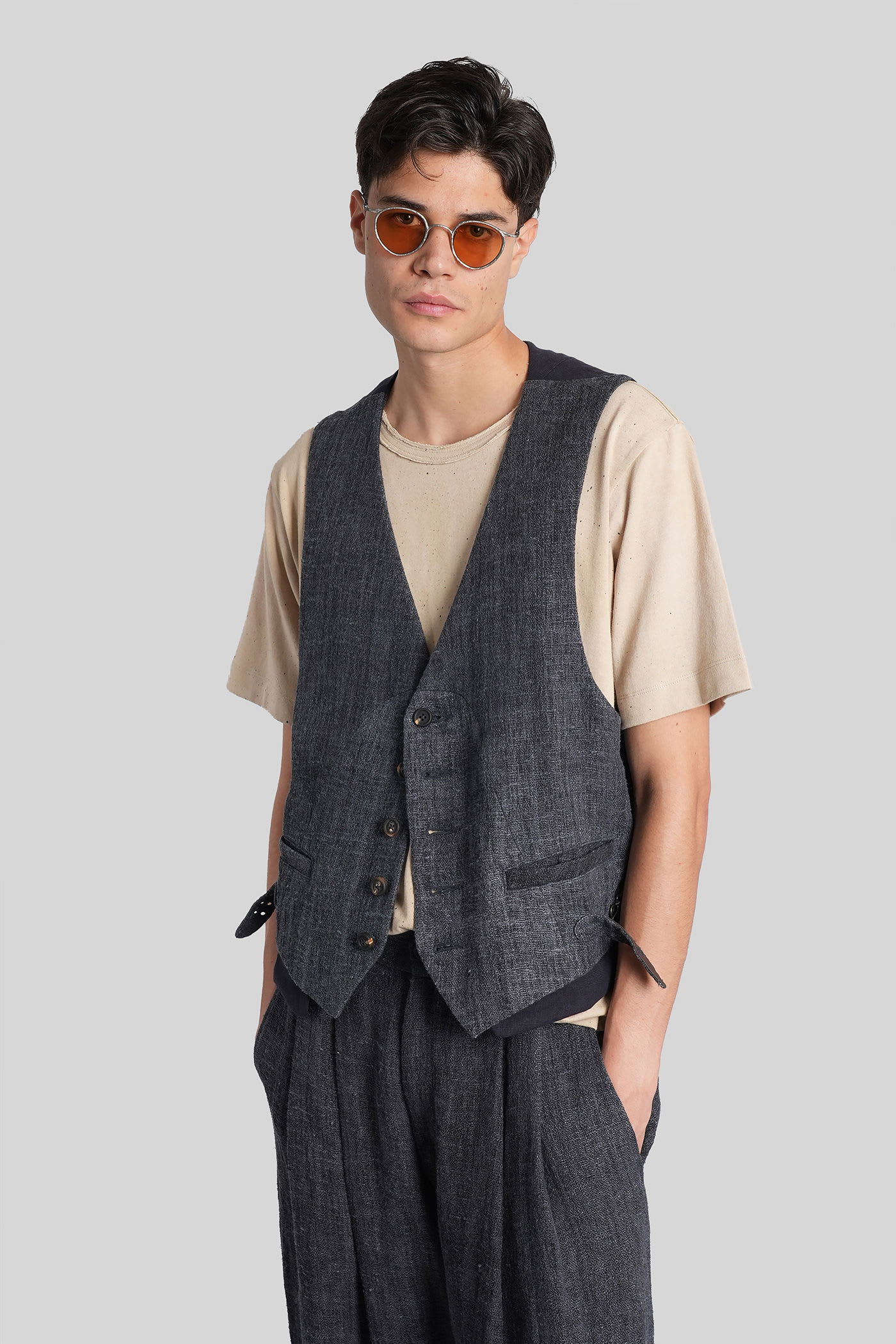 Vest In Blue Linen