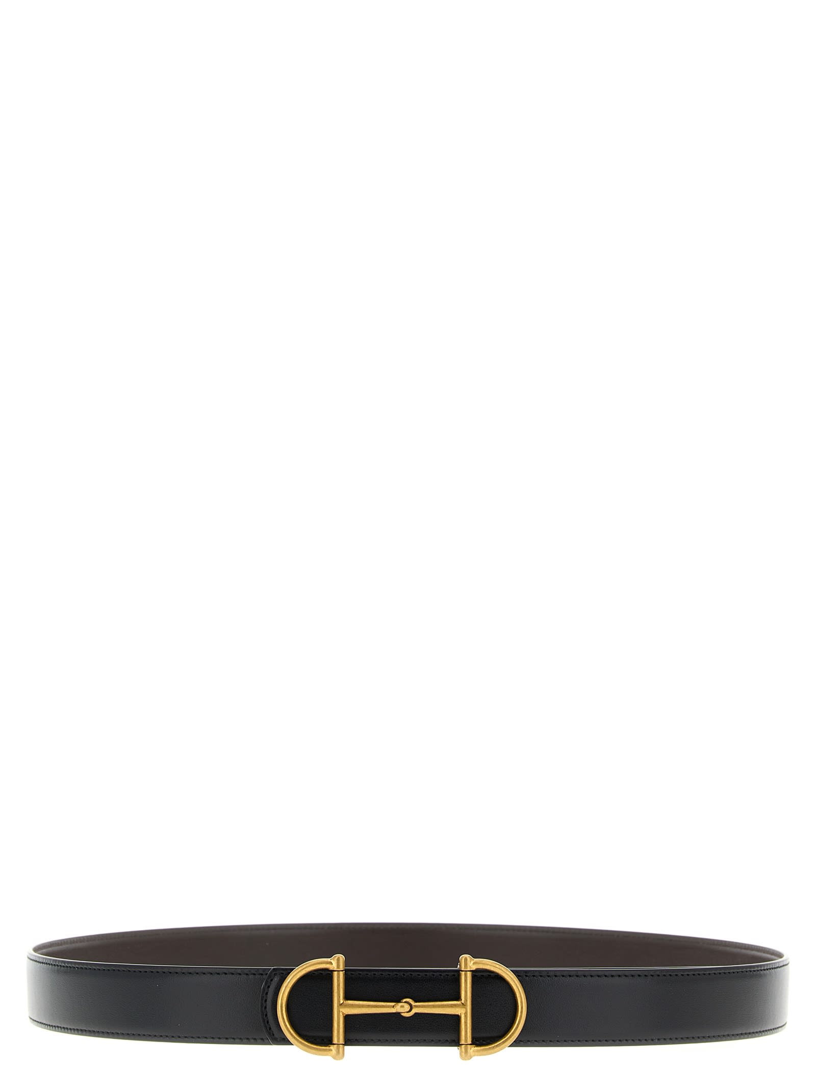 Gucci Men Black Reversible Belt With Horsebit On The Front In Leather Man In Black