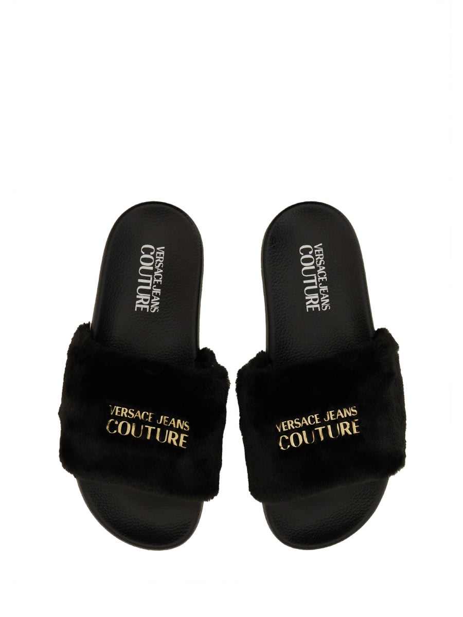 Shop Versace Jeans Couture Slide Sandal With Logo In Black