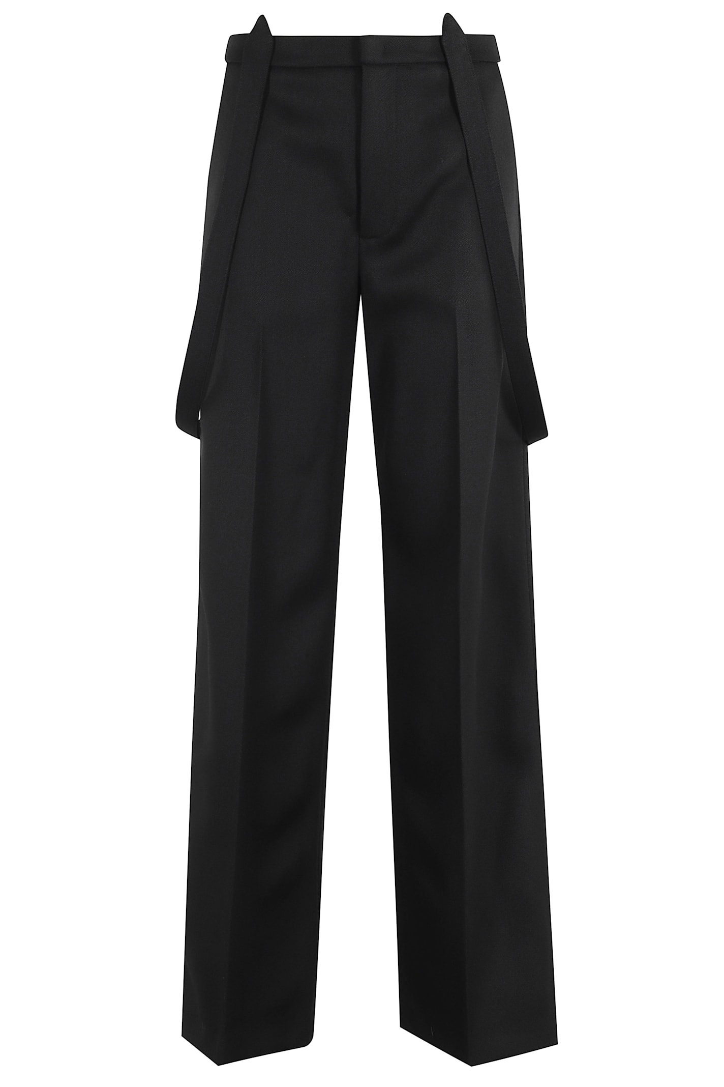 Dondup Wide-leg Virgin Wool Trousers With Removable Suspenders In Black