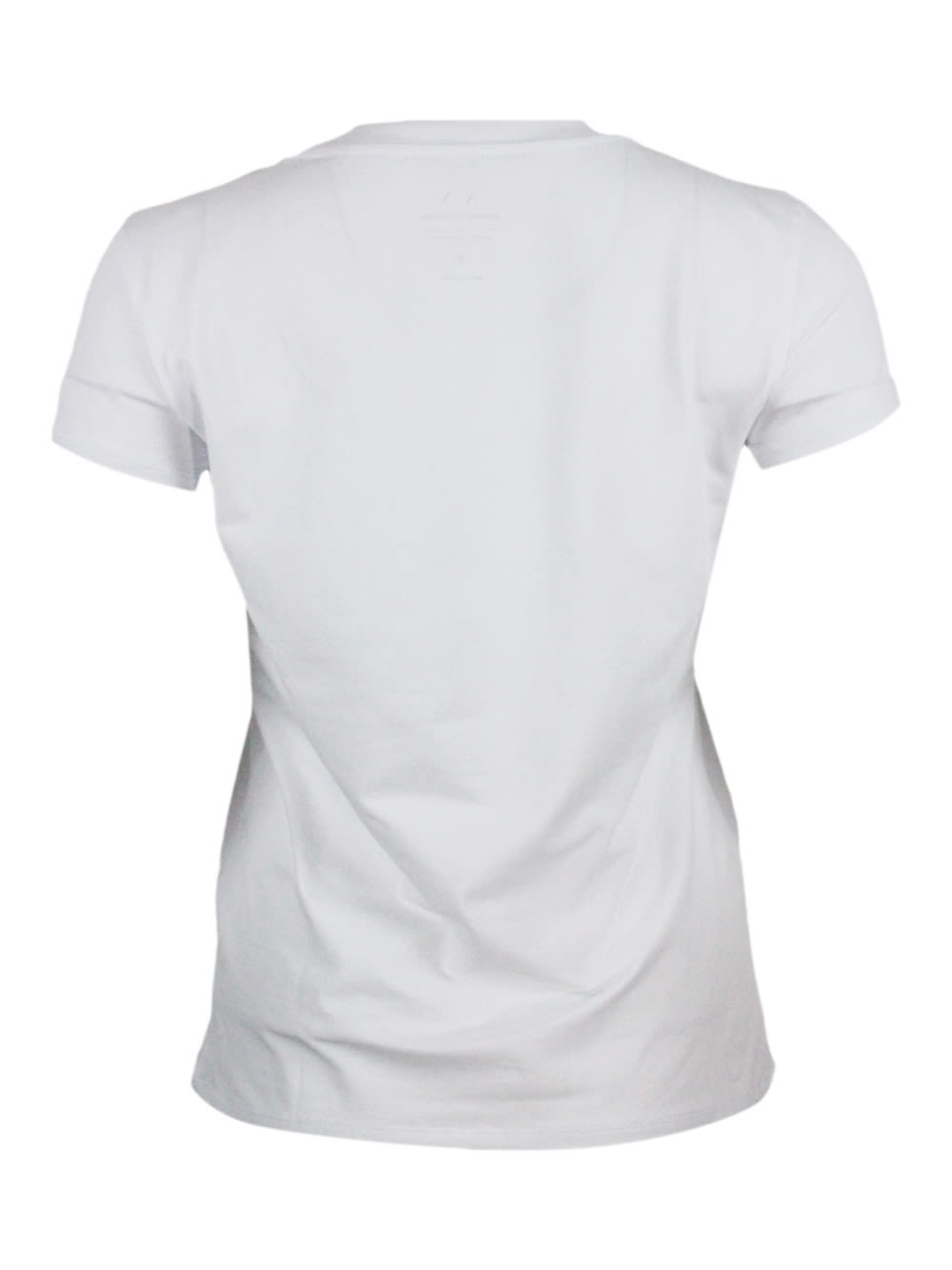Shop Armani Collezioni Short-sleeved Crew-neck T-shirt With Logo On The Chest In Stretch Cotton And Lurex Logo Writing In White
