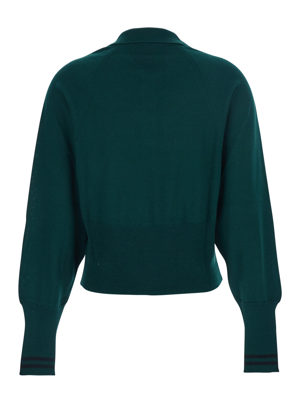 Merci Green Polo Shirt With Wide Classic Collar And Long-sleeve In Wool Woman In Green