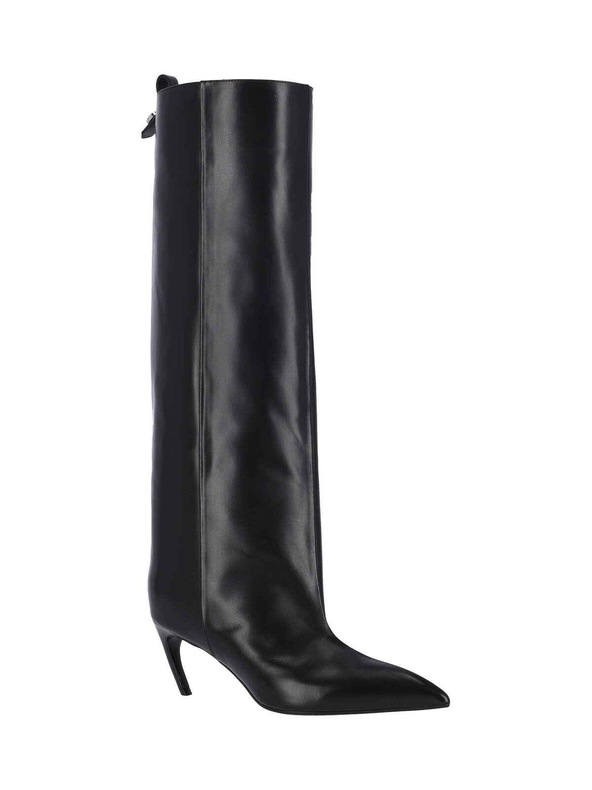 Attico Leather High Shaft Ankle Boots With Pointed Toe In Black