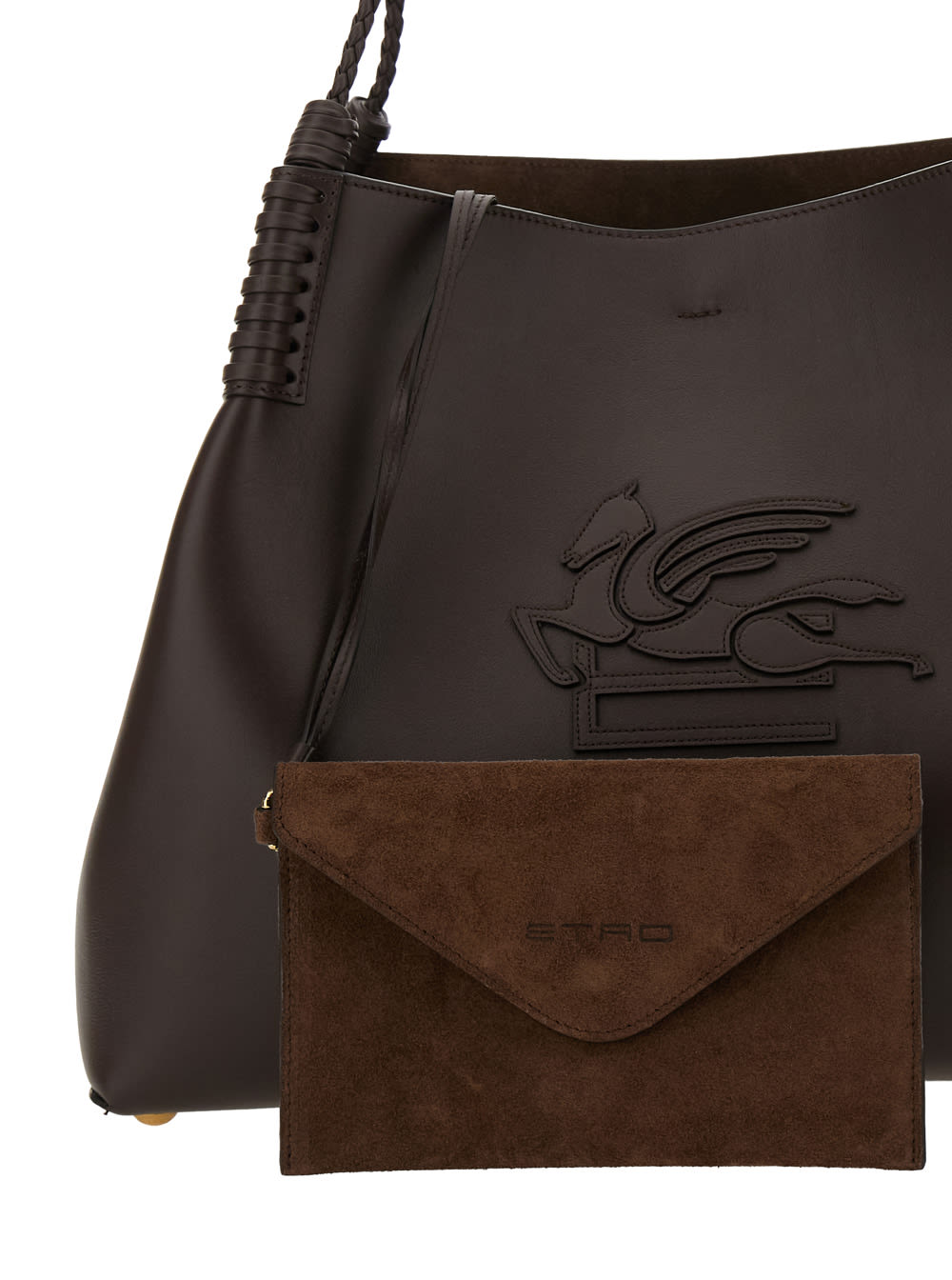 Etro Libra Brown Shoulder Bag With Maxi Logo On The Front In Leather Woman In Brown