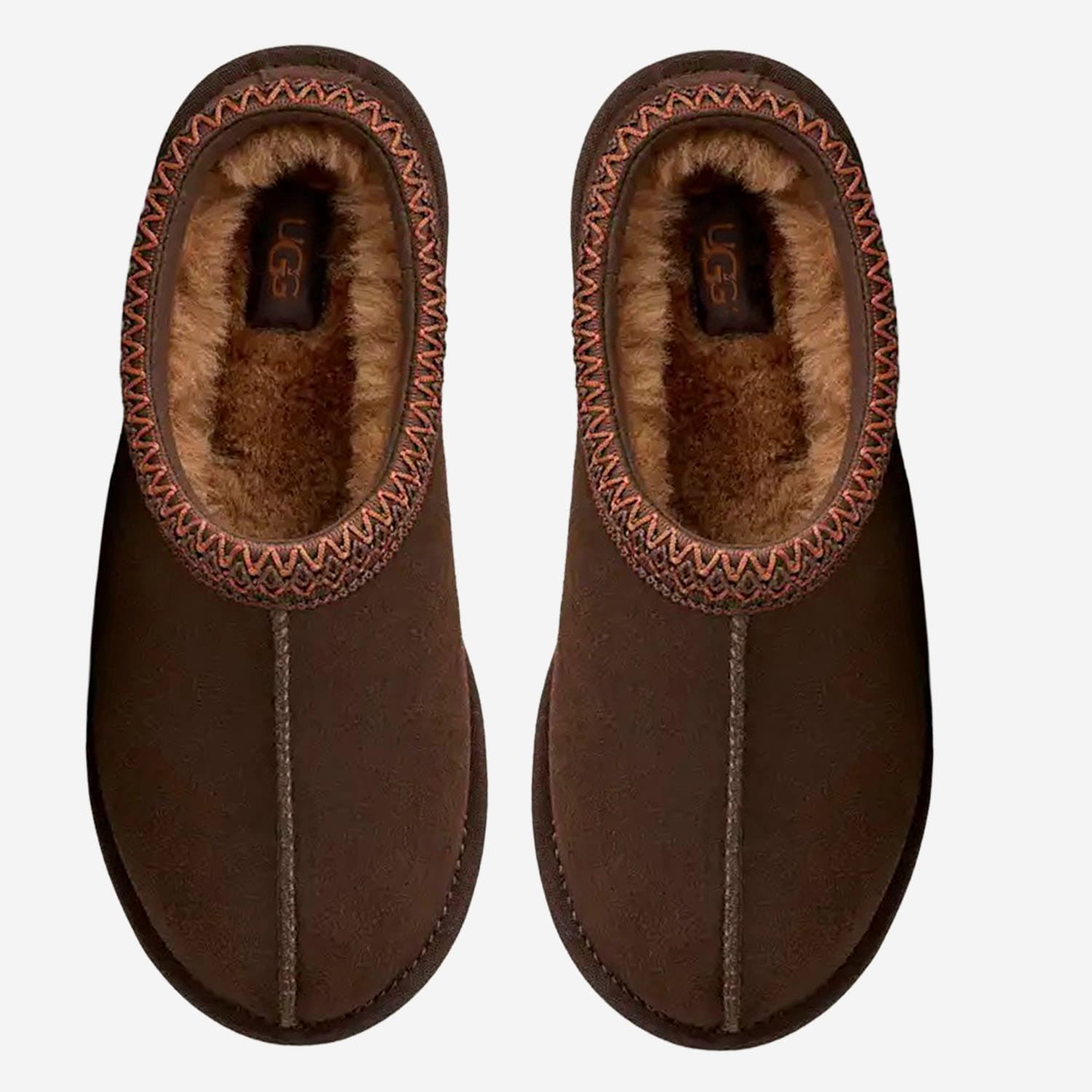 Ugg Tasman Burnt Cedar Sheepskin Embroidery Trim Mules In Brown