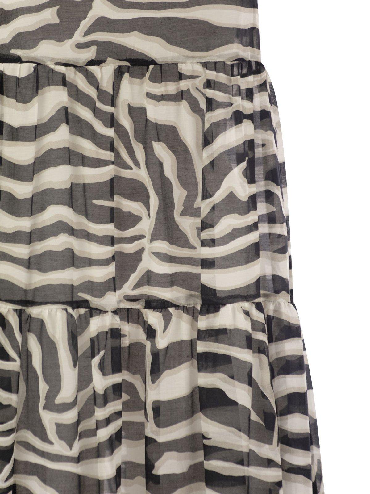 Shop Max Mara Zebra Printed Crewneck Sleeveless Dress In Nero-bianco