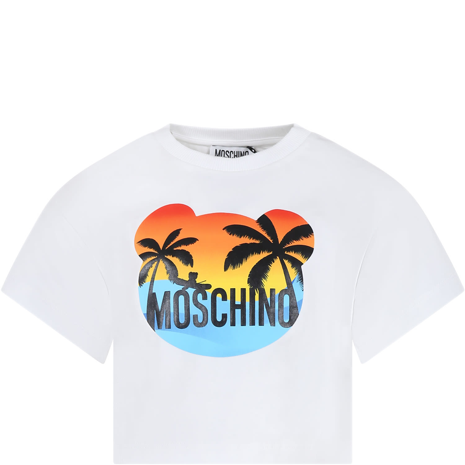 Moschino Kids' White T-shirt For Girl With Multicolor Print And Logo