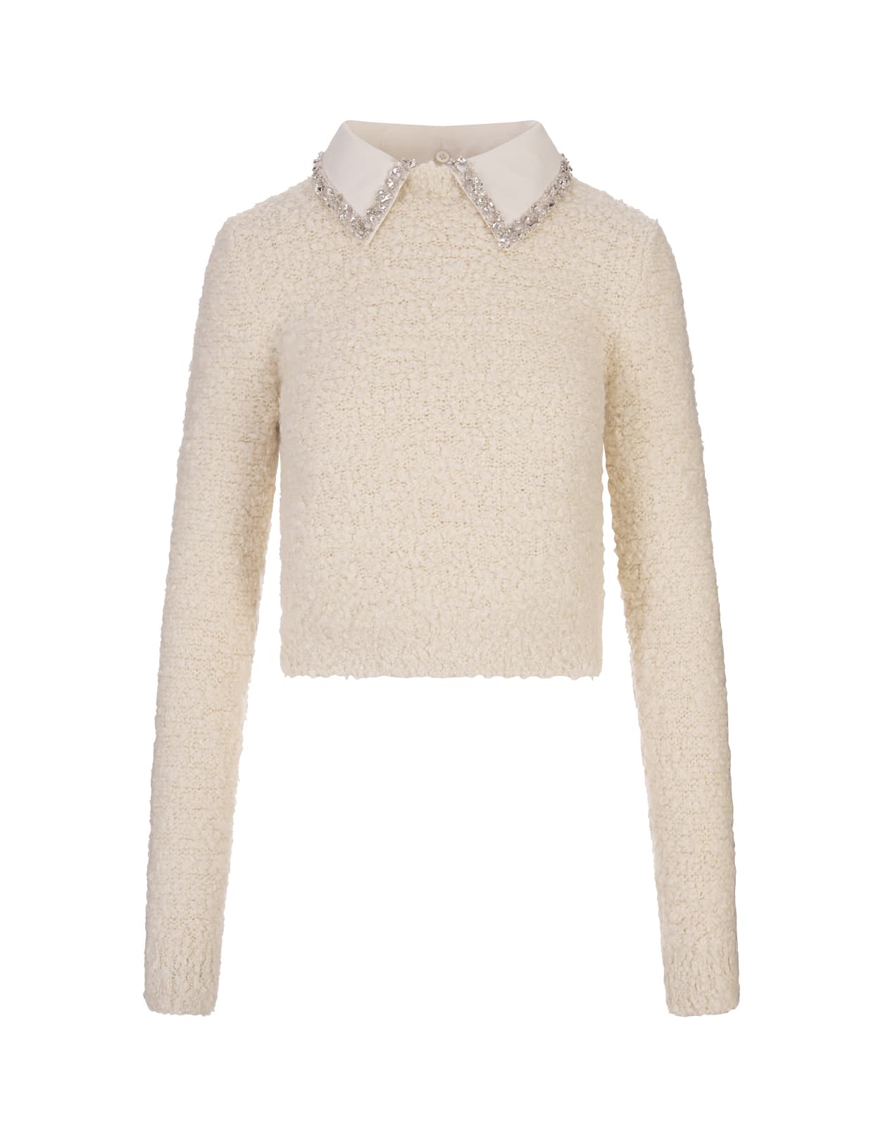 Shop Blumarine White Alpaca Blend Sweater With Jewelled Collar