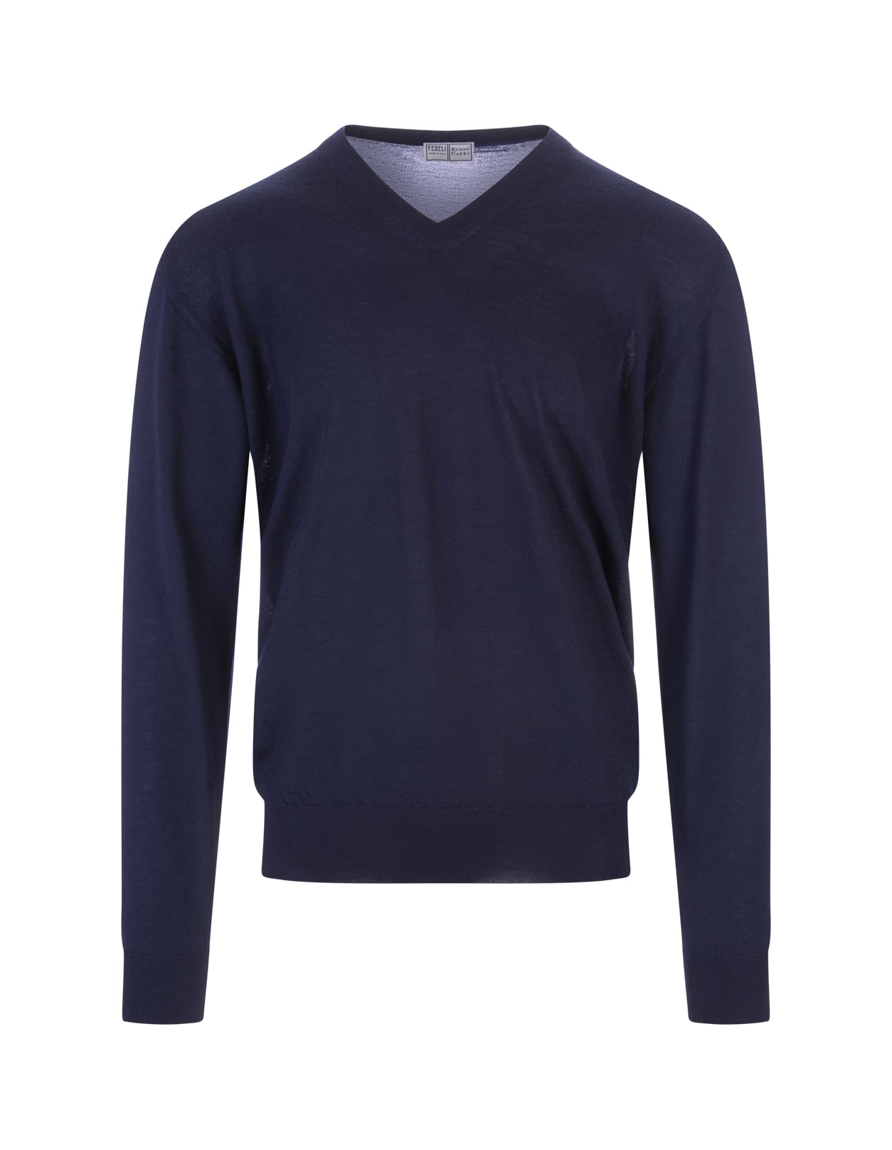 Shop Fedeli Man Navy Blue Cashmere Pullover With V-neck