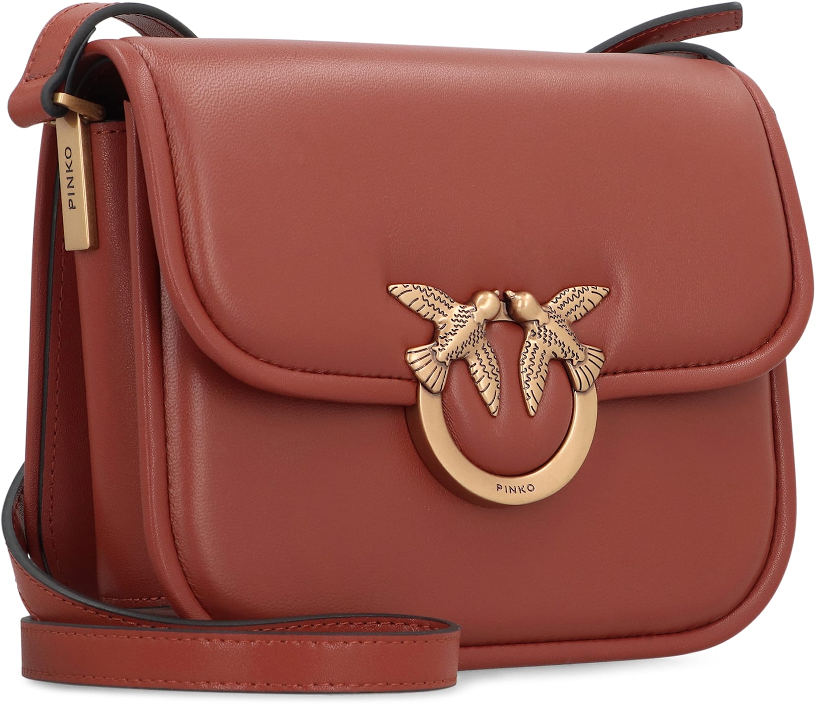 Pinko Love Box Fl Mini Leather Crossbody Bag In Saddle Brown