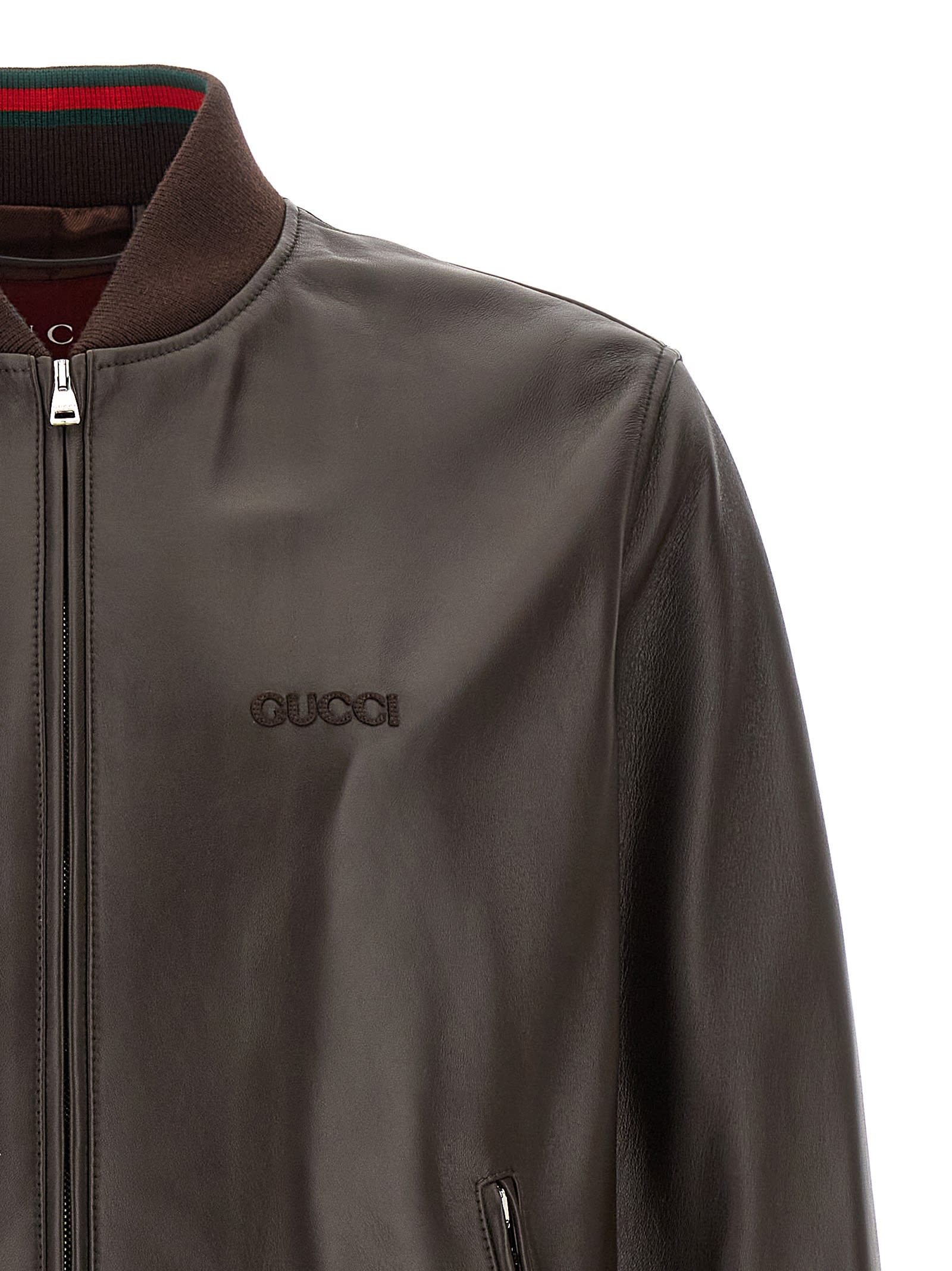 Gucci Web Tape Bomber Jacket In Brown