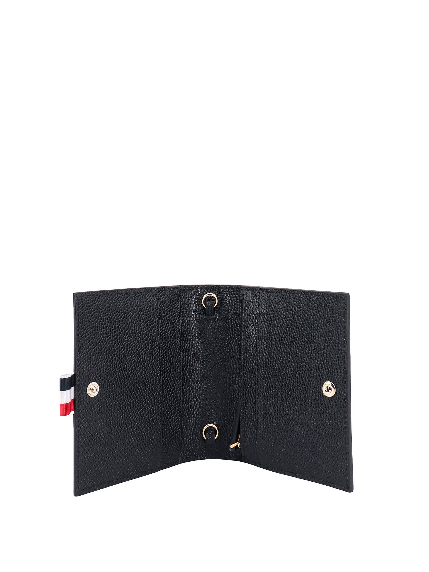 Thom Browne Leather Card Holder With Removable Shoulder Strap In Black