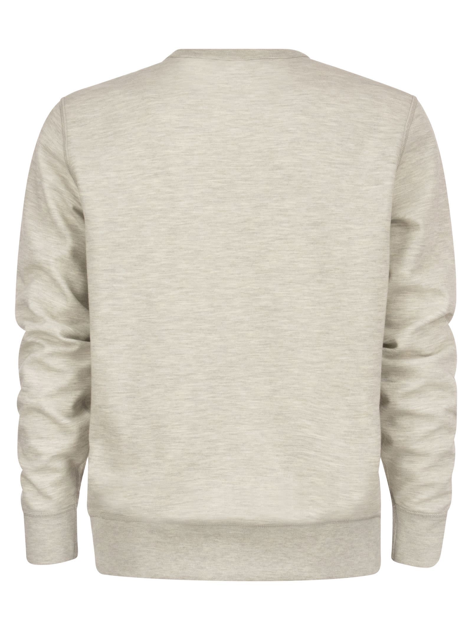 Shop Polo Ralph Lauren Double Knit Crew Neck Sweatshirt In Melange Grey