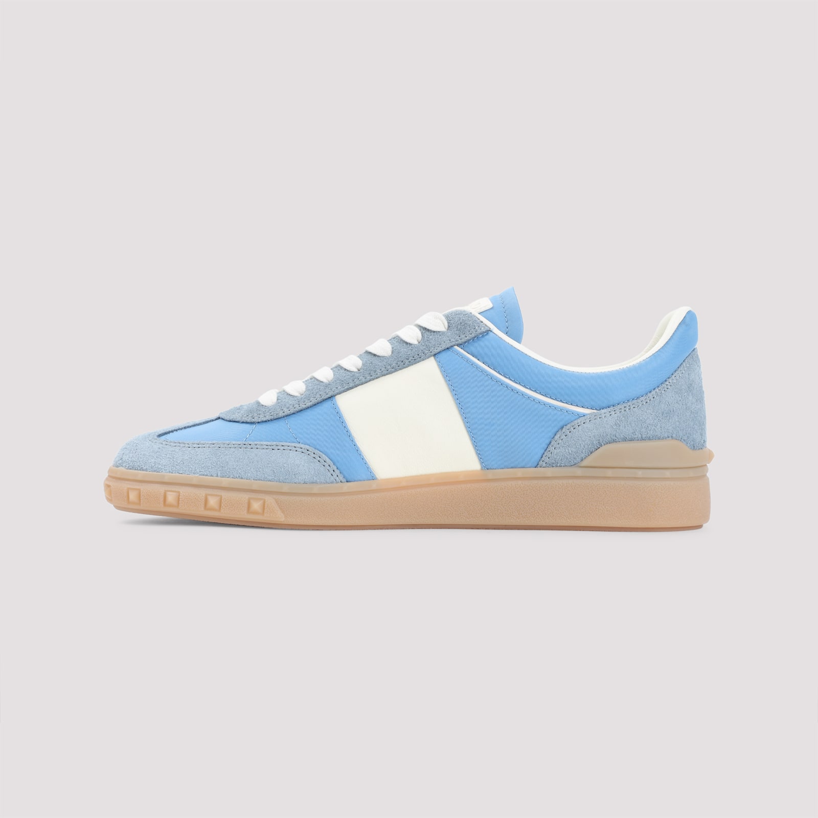 Valentino Garavani Upvillage Low Top Trainer In Crust Leather And Nylon In Blue