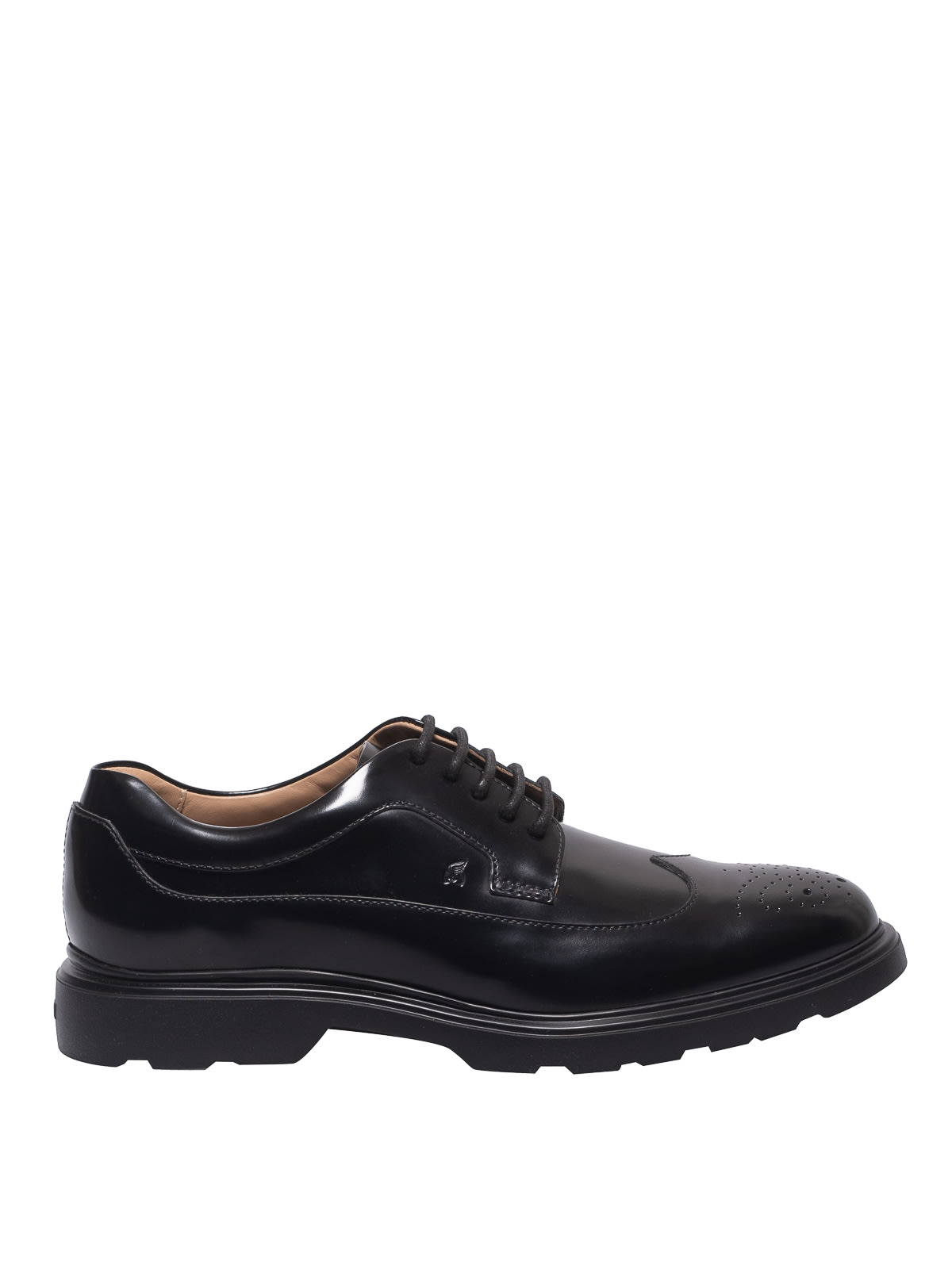 Hogan H393 Derby Brogue Shoes In Black Leather