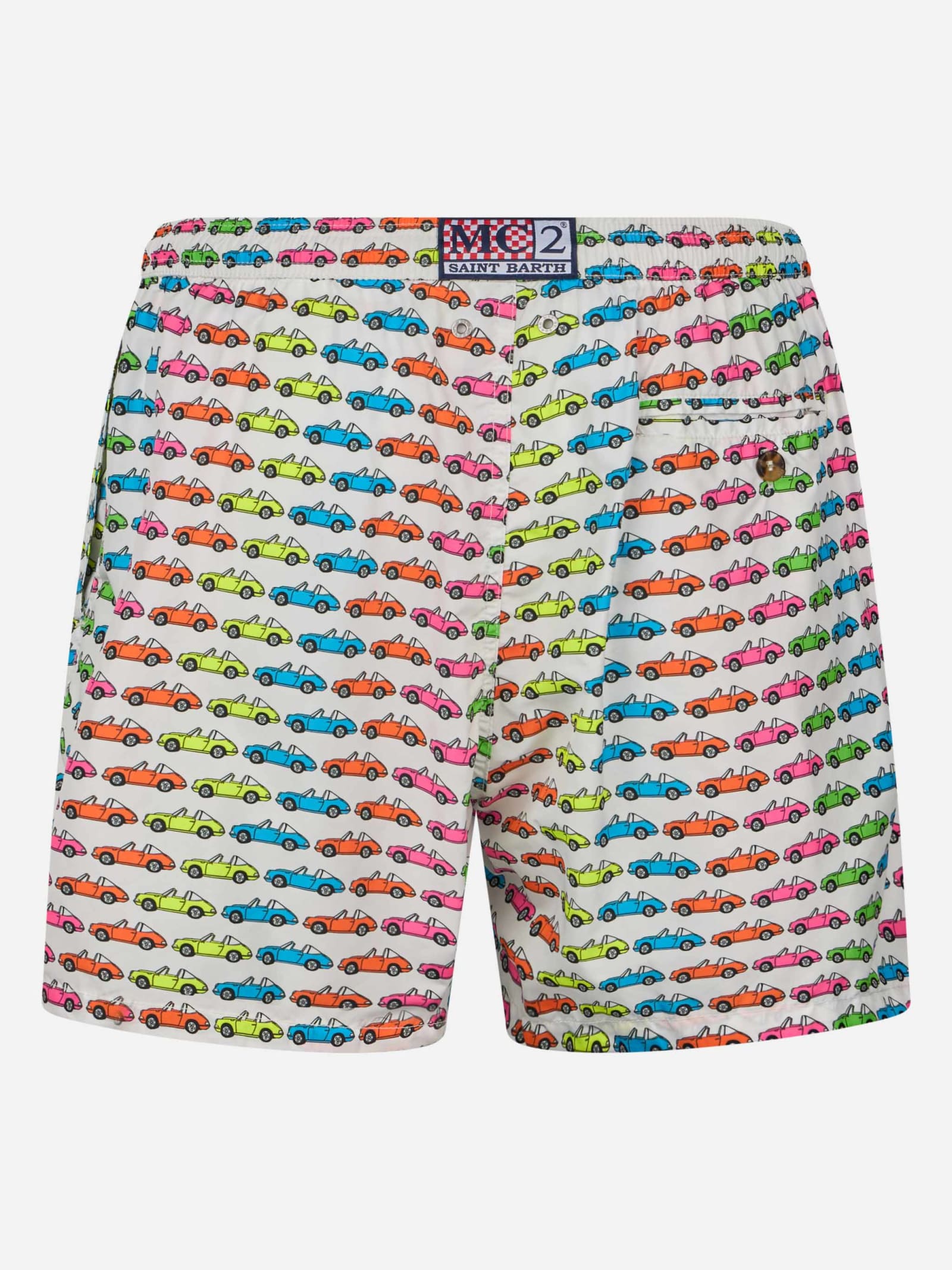 Mc2 Saint Barth Lightweight Fabric Swim Boxer Shorts With Print In White