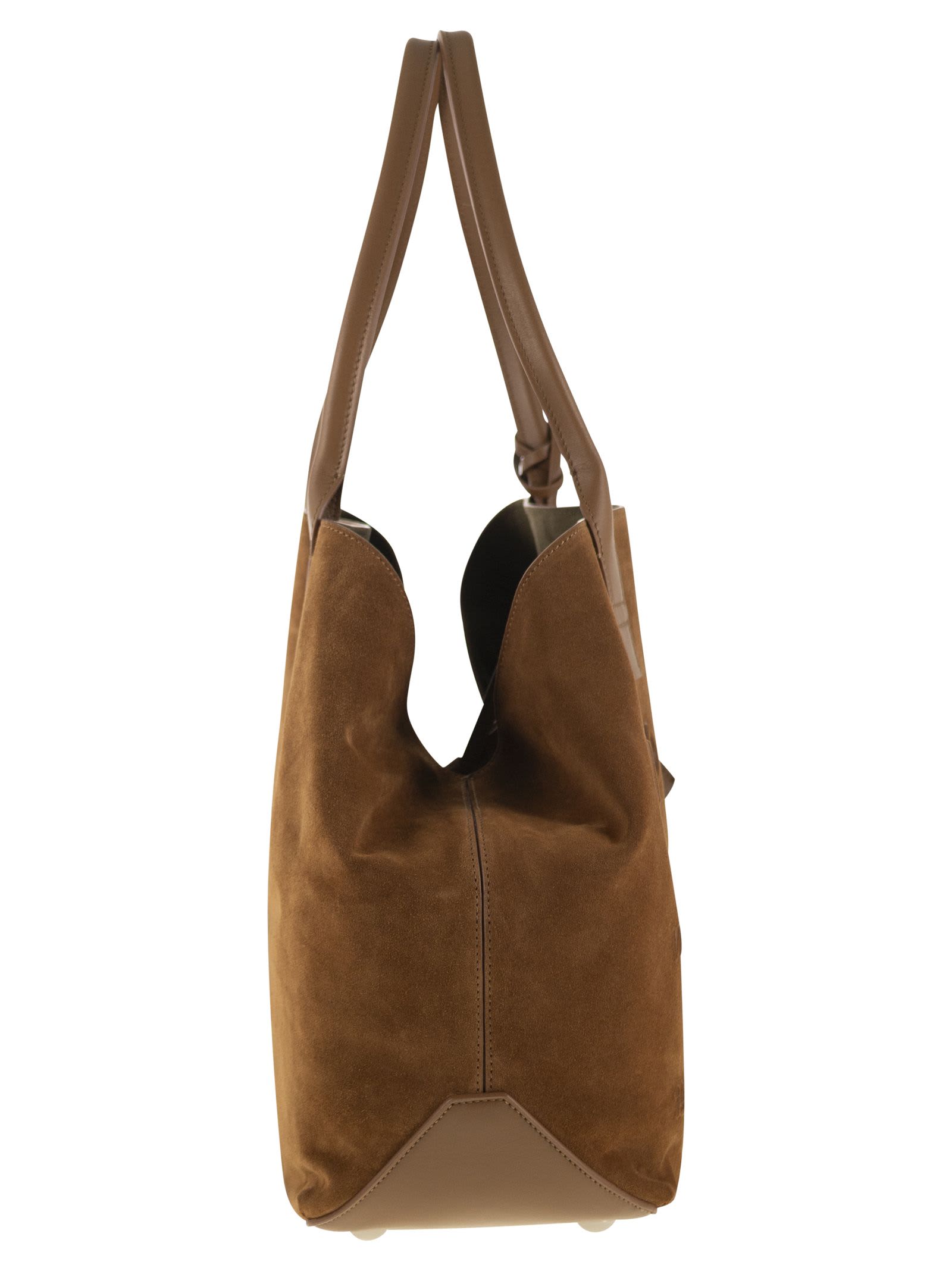 Hogan Medium Script Shopping Bag In Suede In Brown