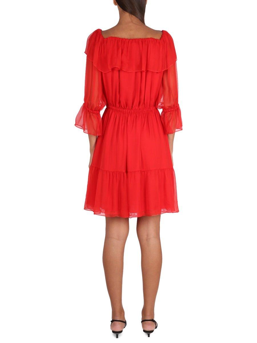 Gucci Off-shoulder Silk-chiffon Dress In Red