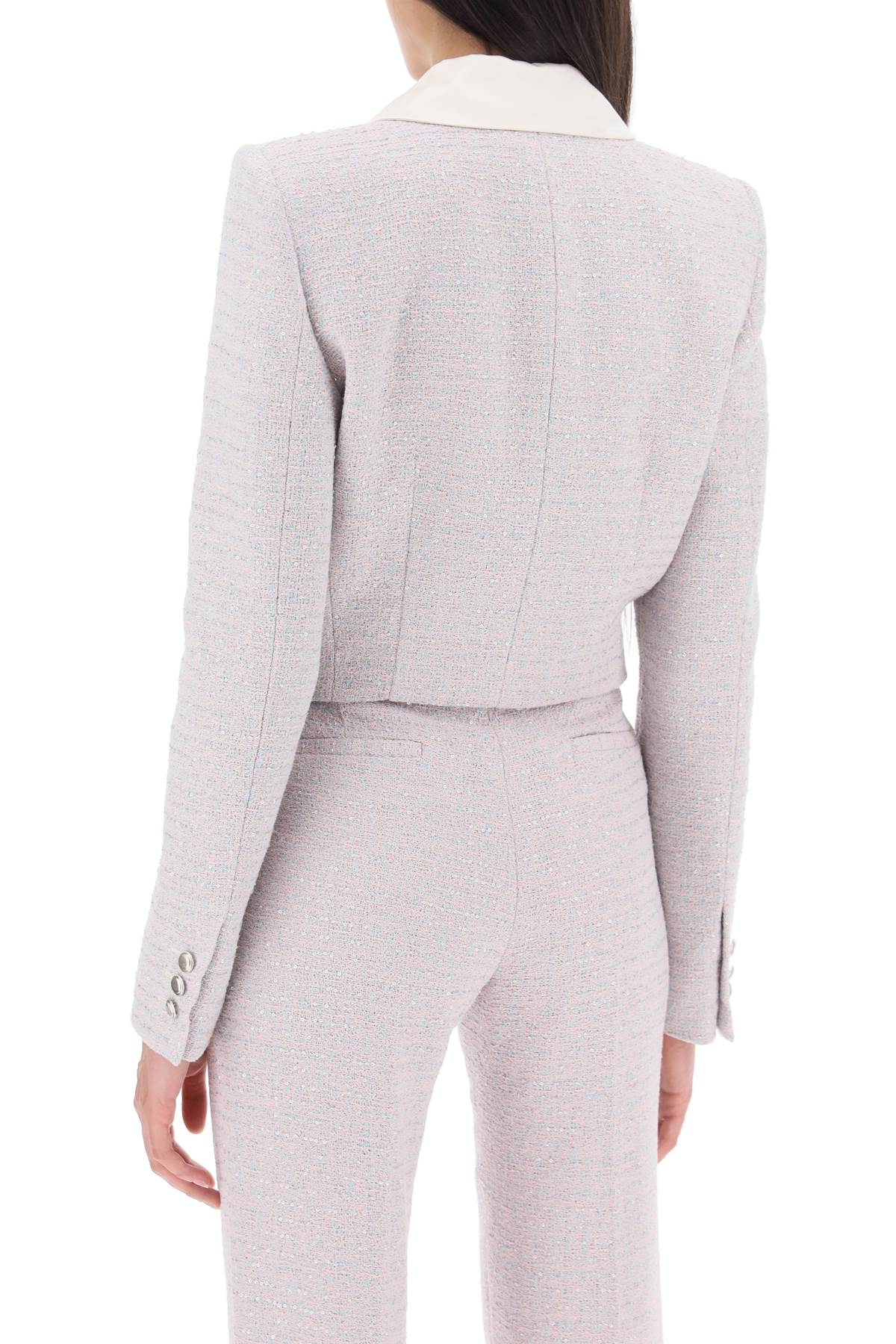Shop Alessandra Rich Cropped Jacket In Tweed Boucle In Light Blue Pink (light Blue)