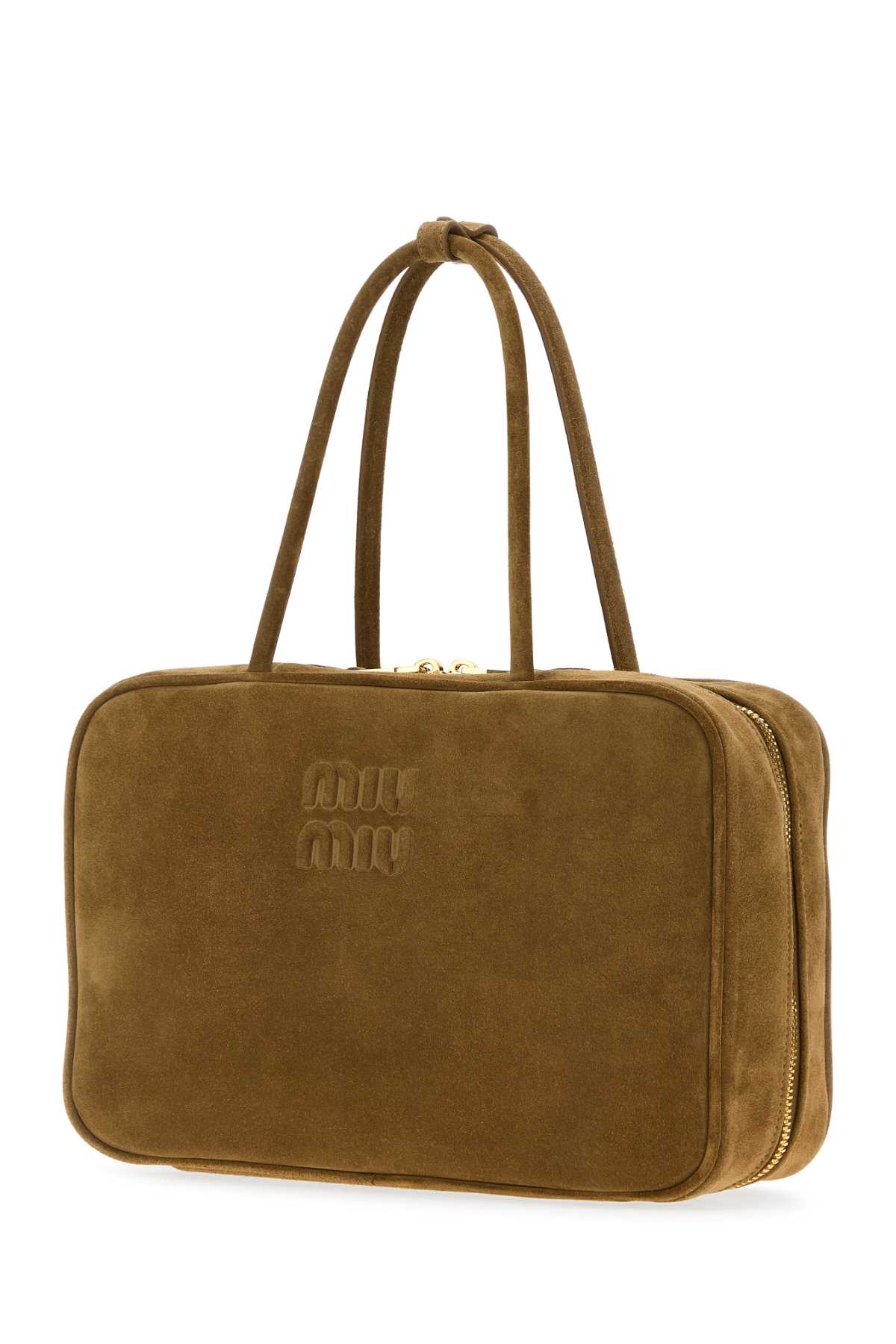 Miu Miu Beige Suede Handbag In Green