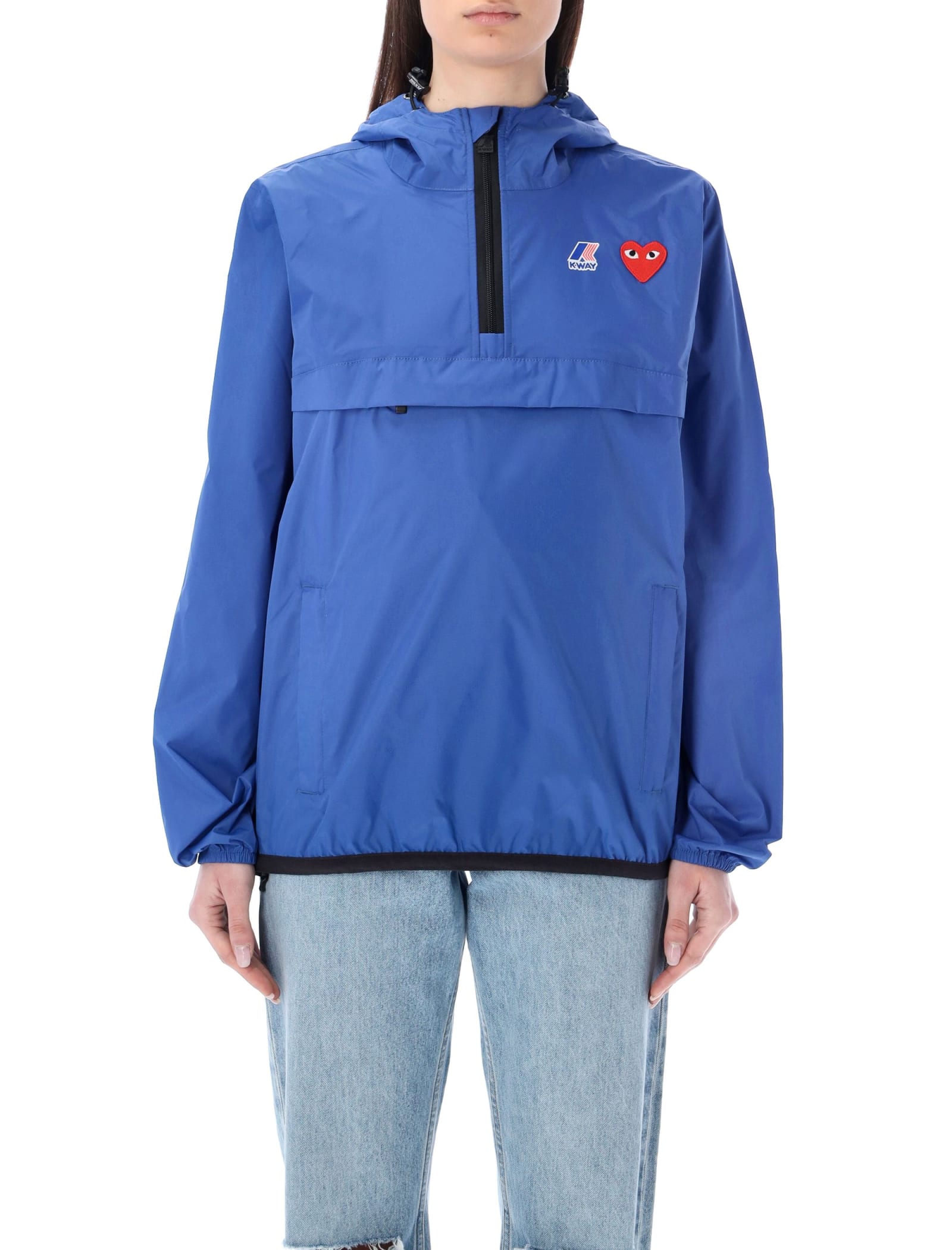 Comme Des Garçons Play X Kway Logo-print Hooded Jacket In Blue