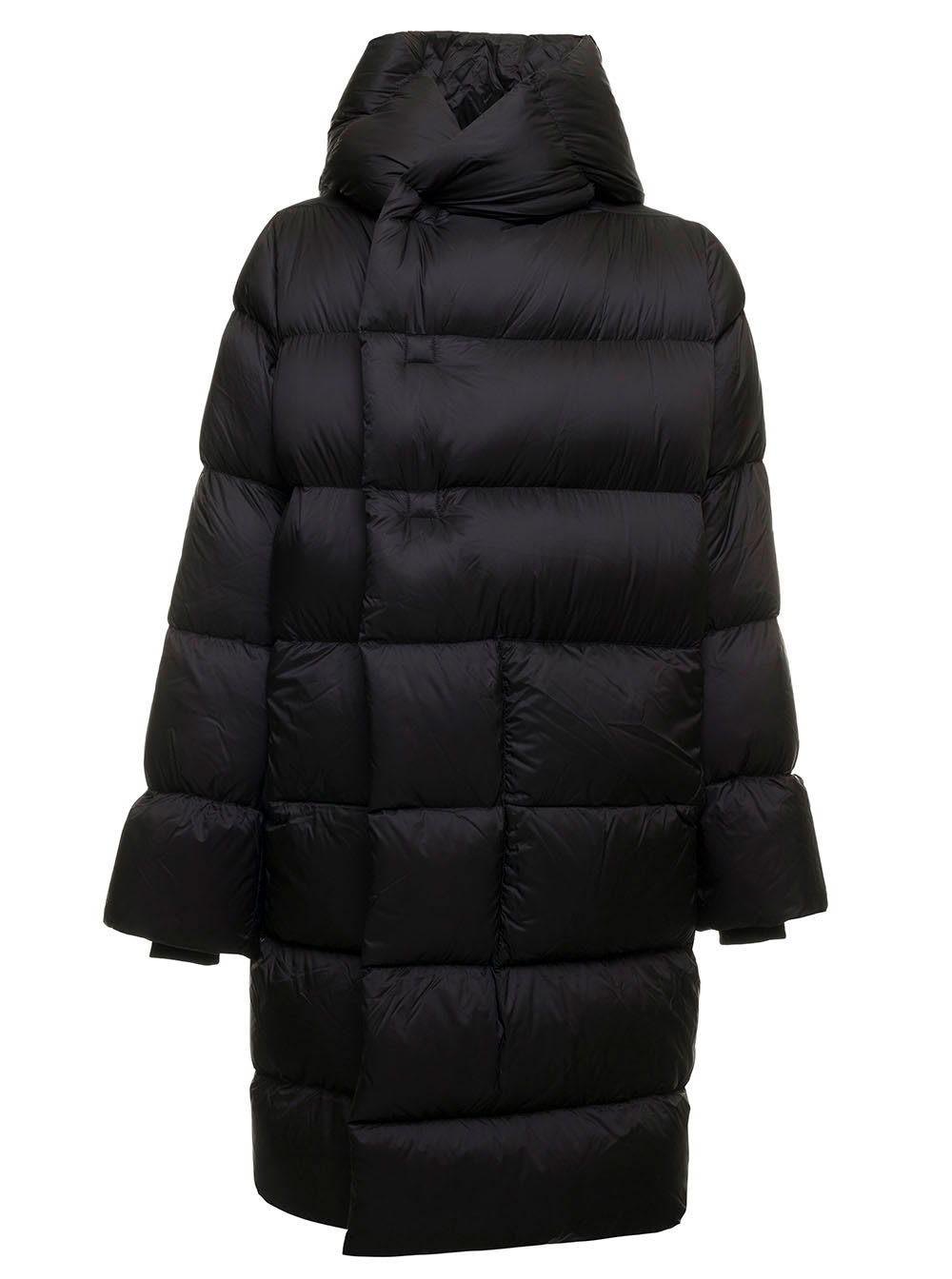 Rick Owens Womans Black Quilted Nylon Long Down Jacket