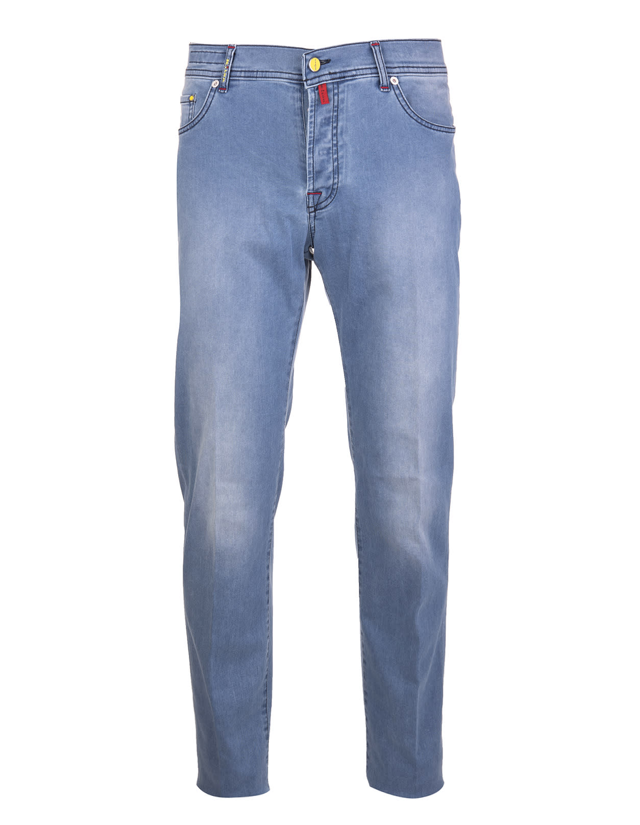 Kiton Mid-blue Cotton-blend Straight-leg Denim Jeans