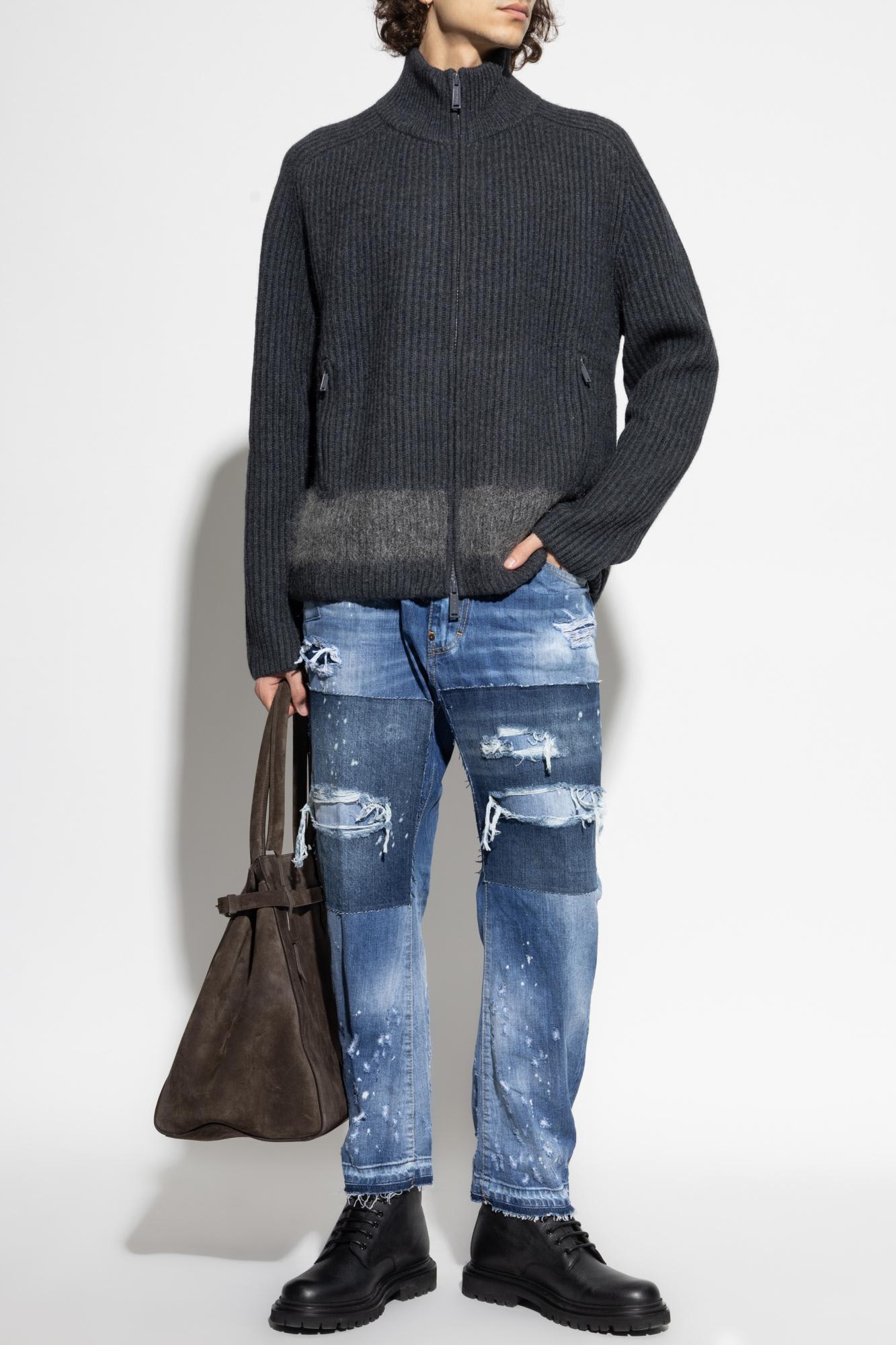 Dsquared2 Full-zip Cardigan With Mohair Inlay In Gray