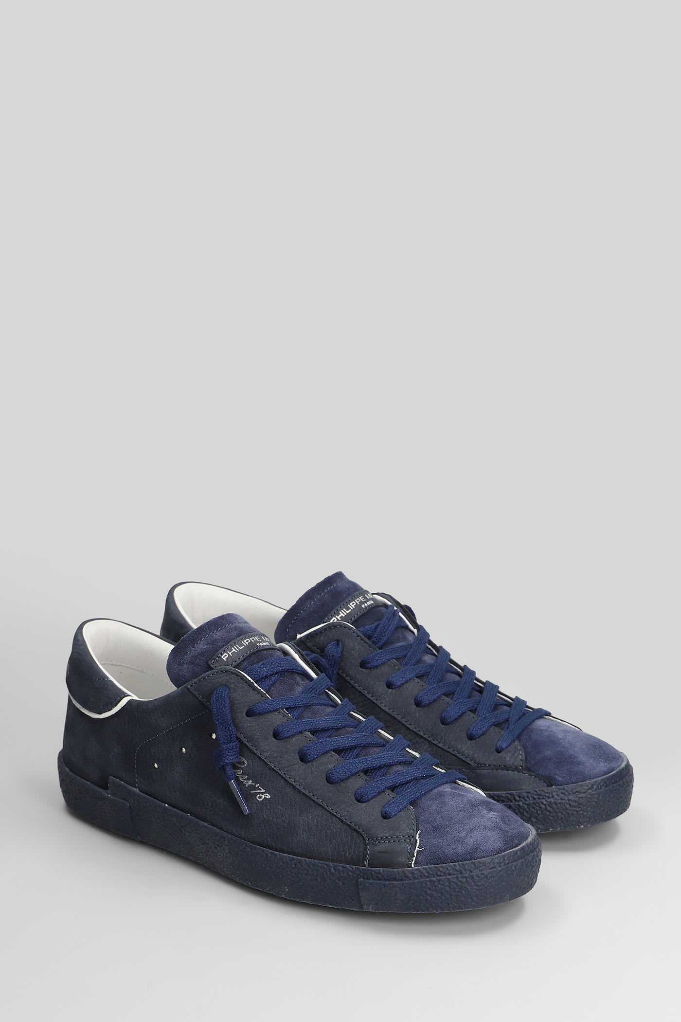 Philippe Model Prsx Low Sneakers In Blue Leather In Blue