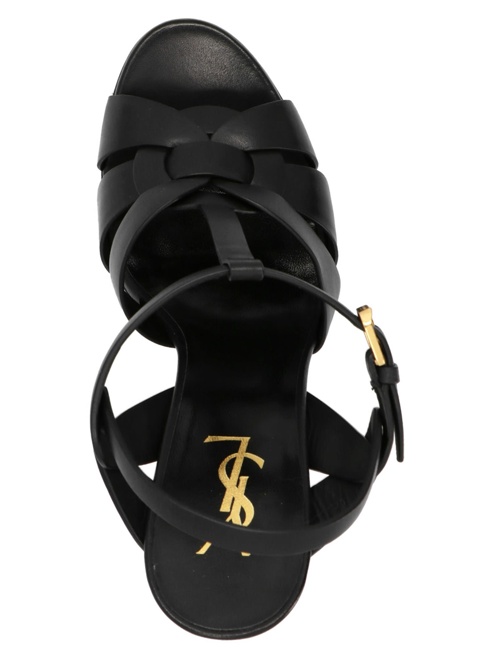 Shop Saint Laurent Tribute Leather Sandals In Black