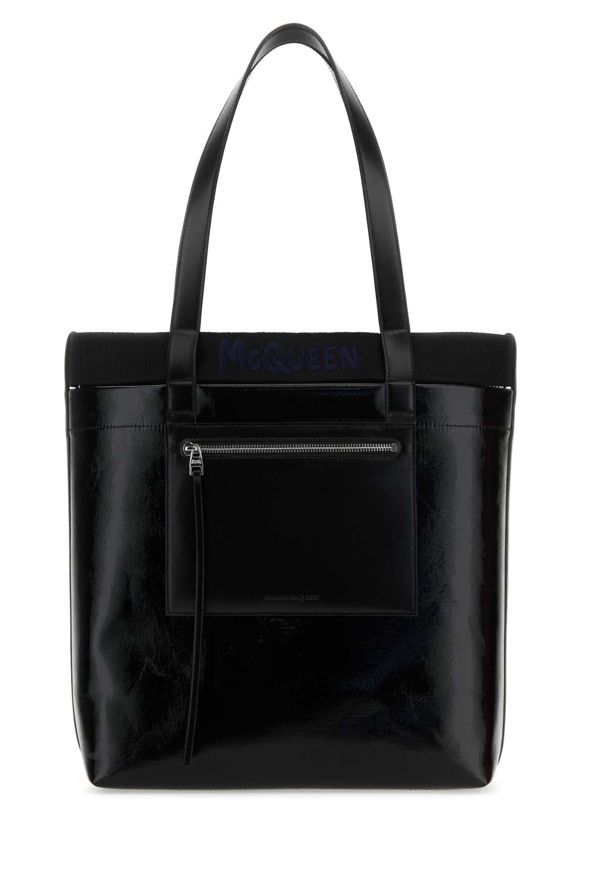 Shop Alexander Mcqueen Black Canvas Shopping Bag In Blackblue