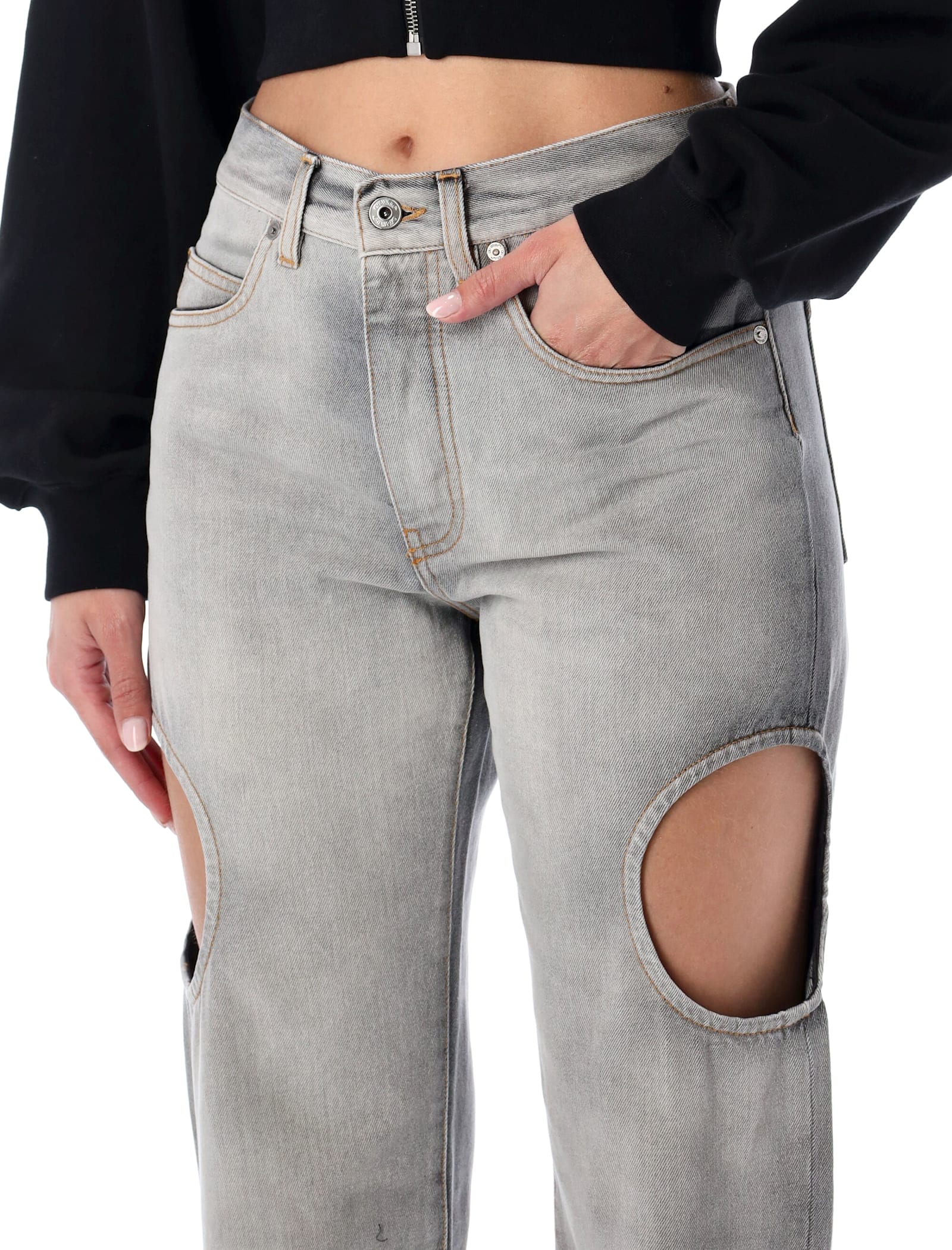 Off-white Cut-out Denim Trousers Featuring Belt Loops In Gray