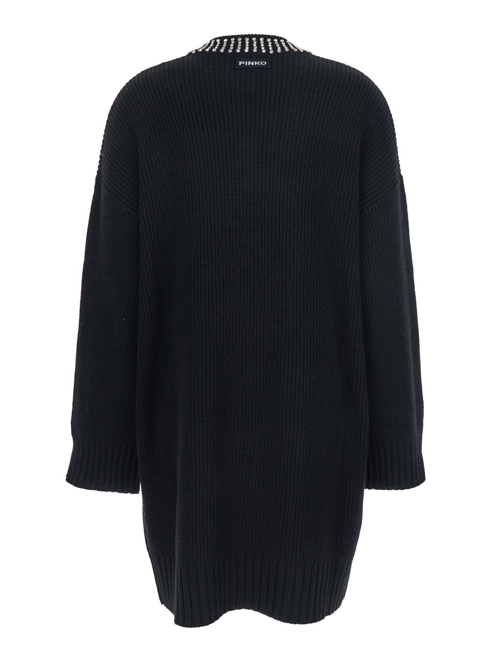 Pinko Knit Dress With Rhinestone-detailed Neck In Black