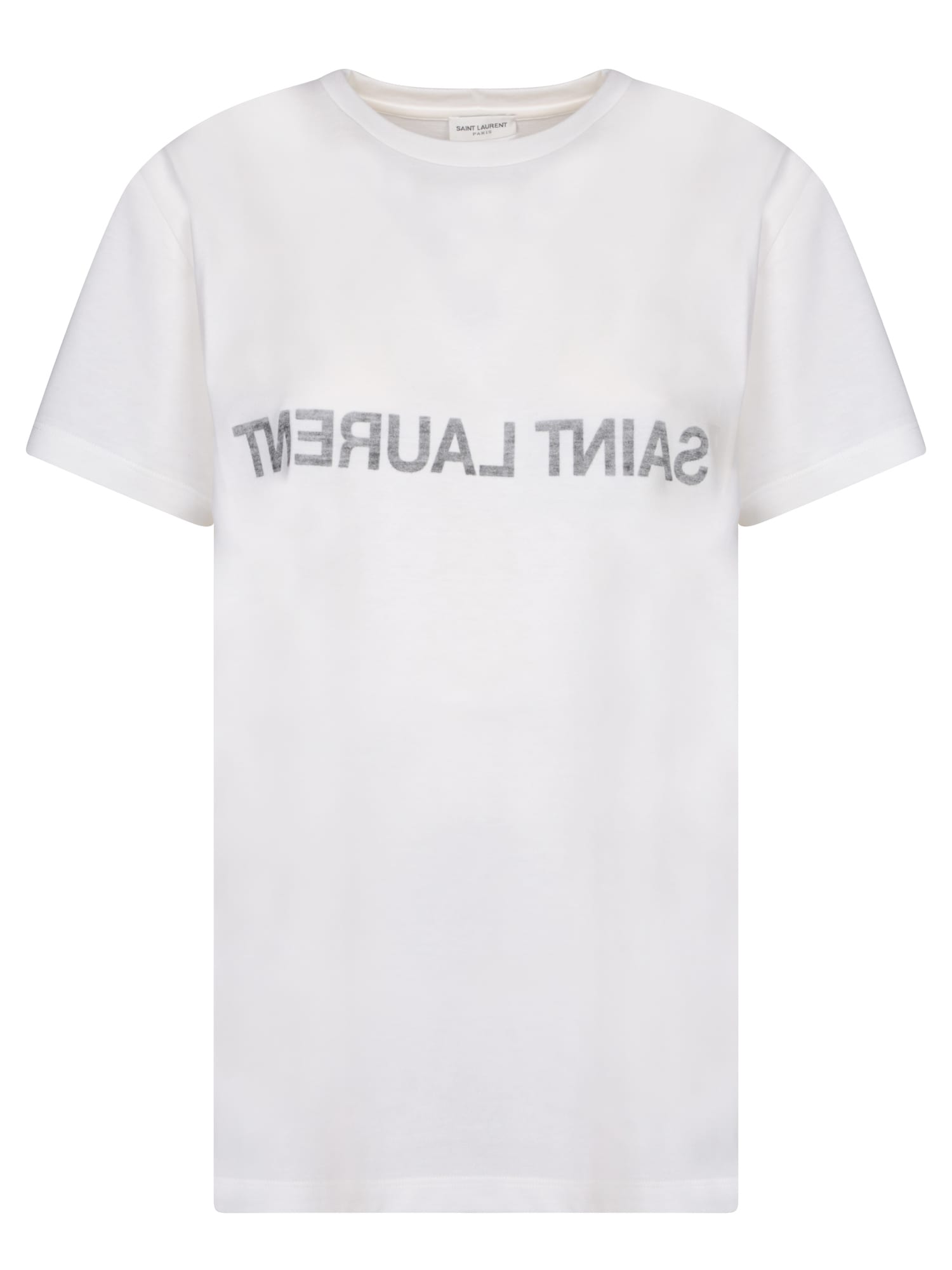 Shop Saint Laurent Reverse Logo White T-shirt In Beige