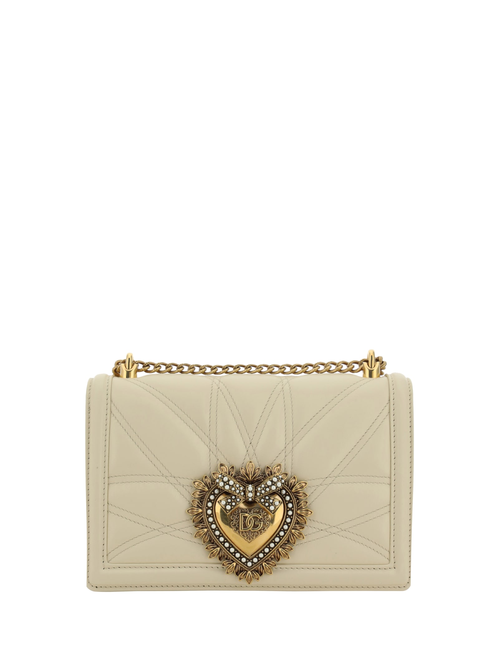 Dolce & Gabbana Devotion Medium Leather Shoulder Bag In Sand