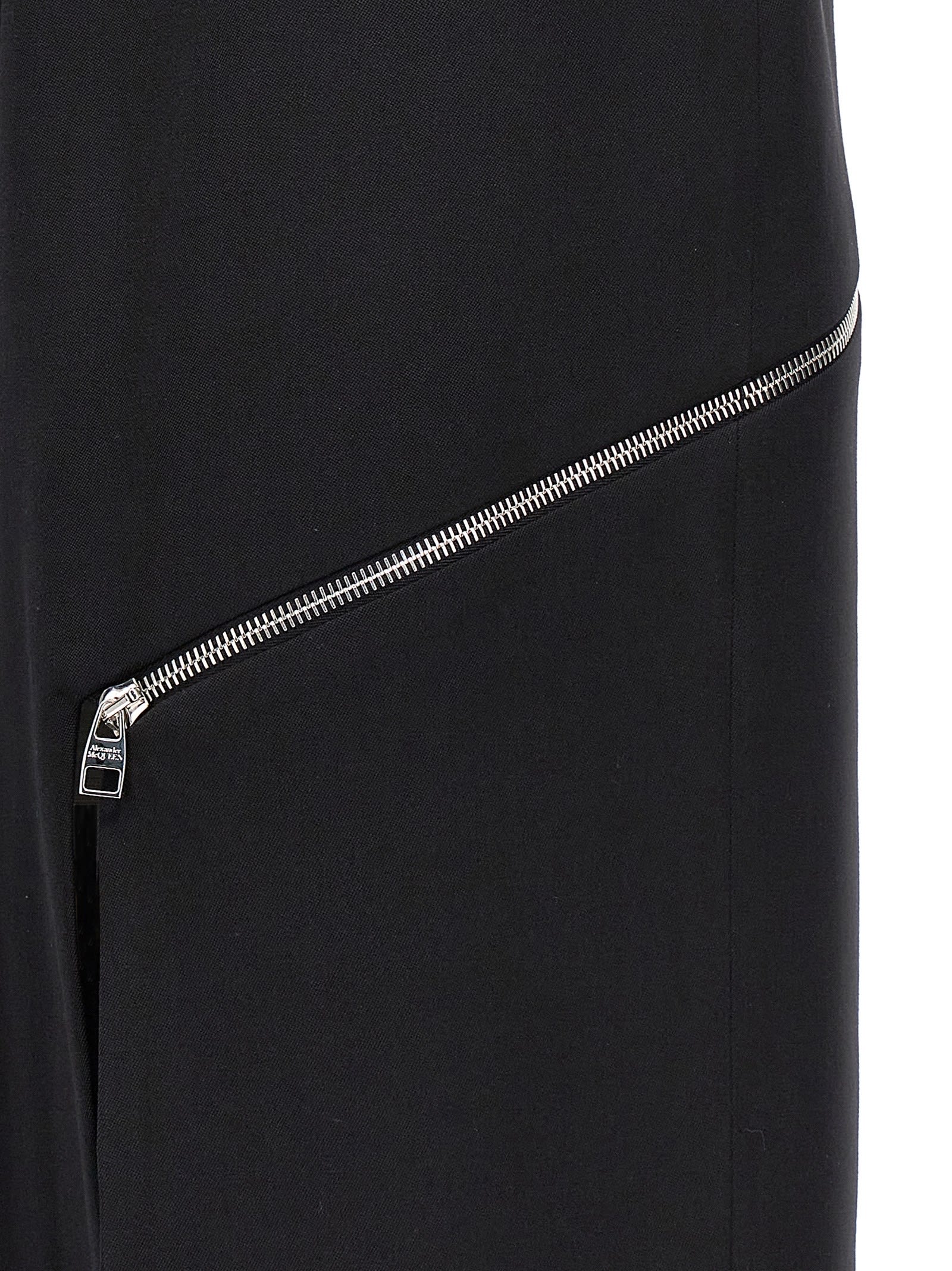 Shop Alexander Mcqueen Zip Wool Midi Dress In Black