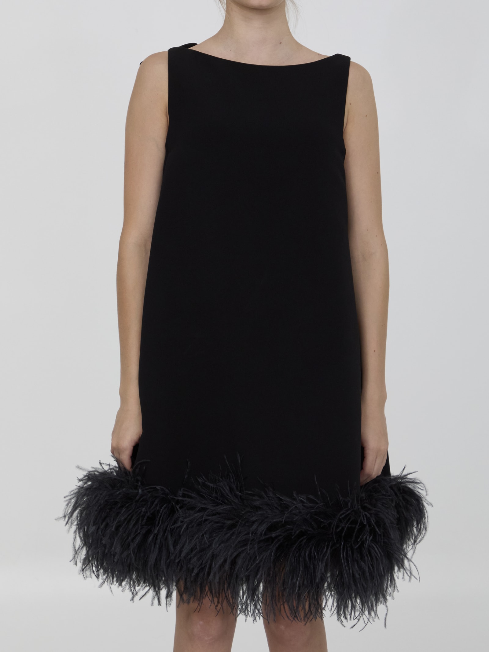 Shop Valentino Mini Dress With Feathers In Black