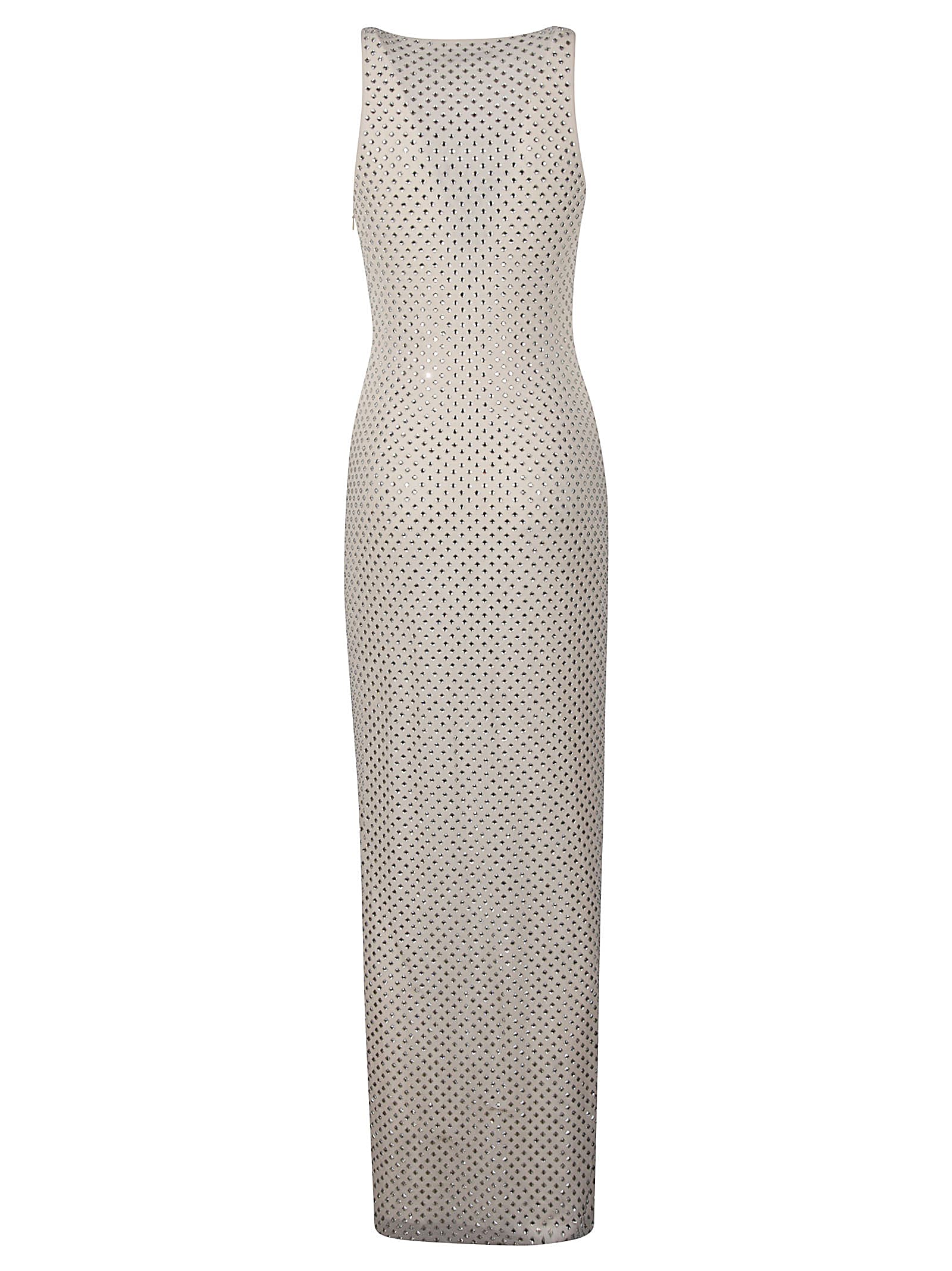 Shop Self-portrait Mesh Rhinestone Maxi Dress In Cream