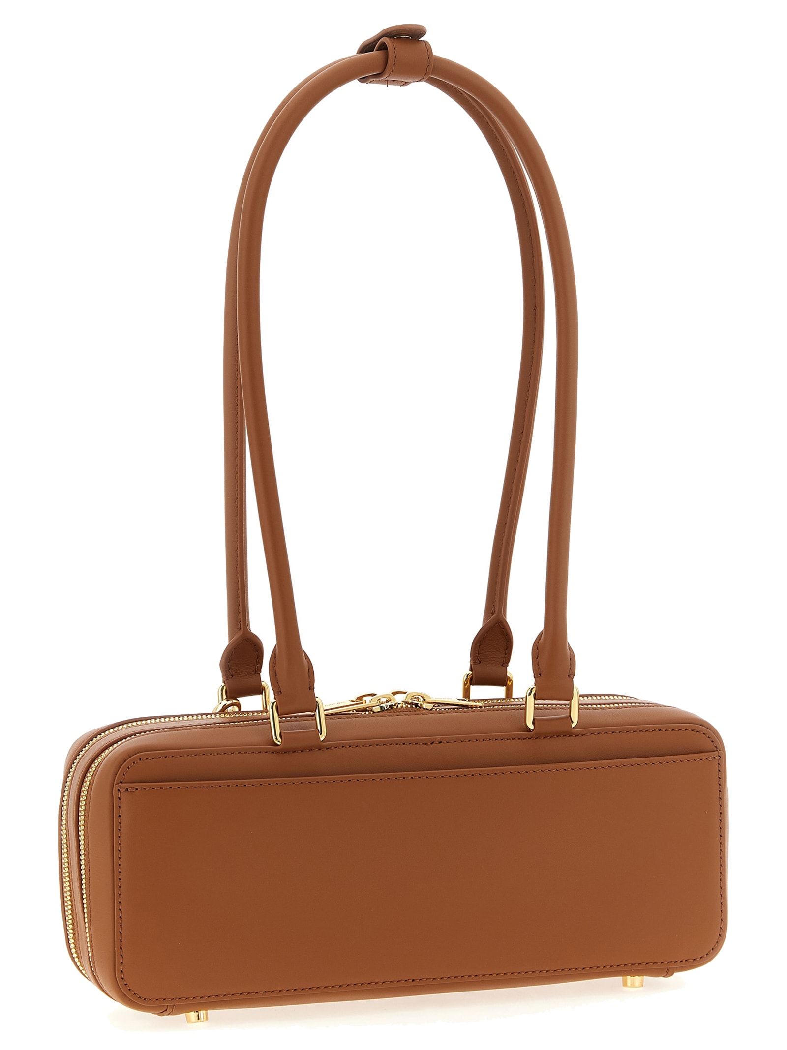 Self-portrait Tan Leather Baguette With Charm Shoulder Bag In Brown