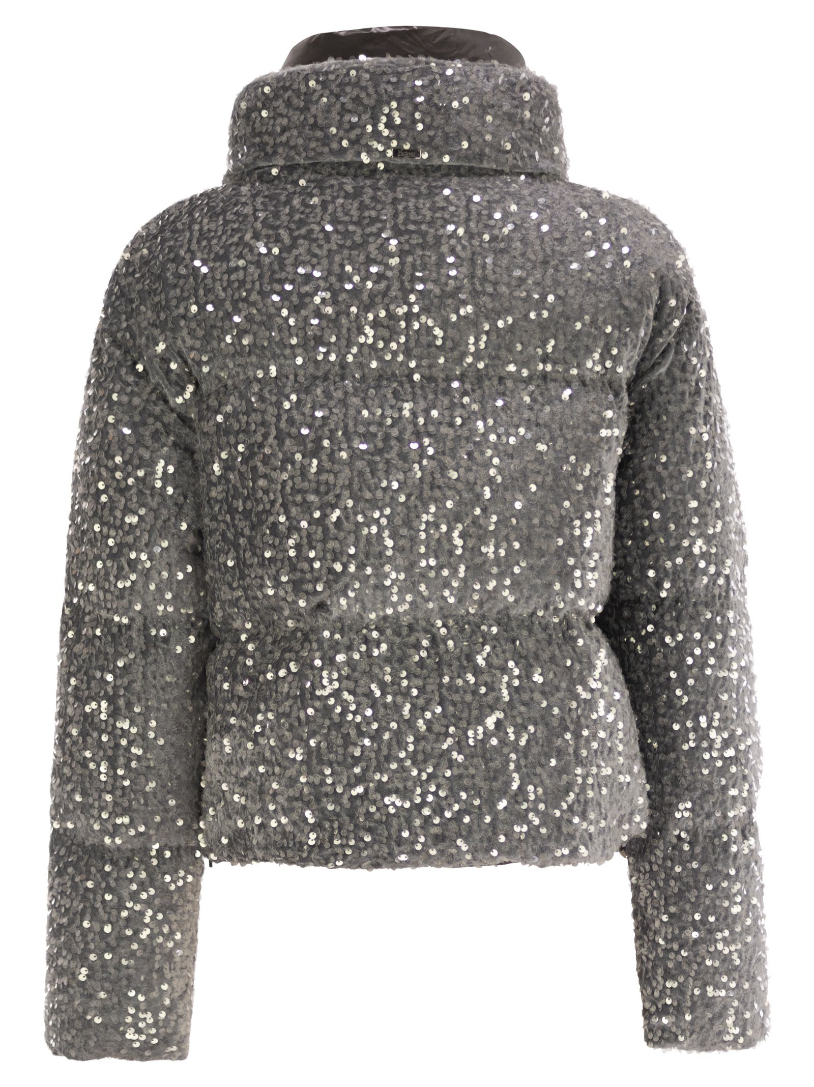 Shop Herno Short Down Jacket With Sequins In Grey