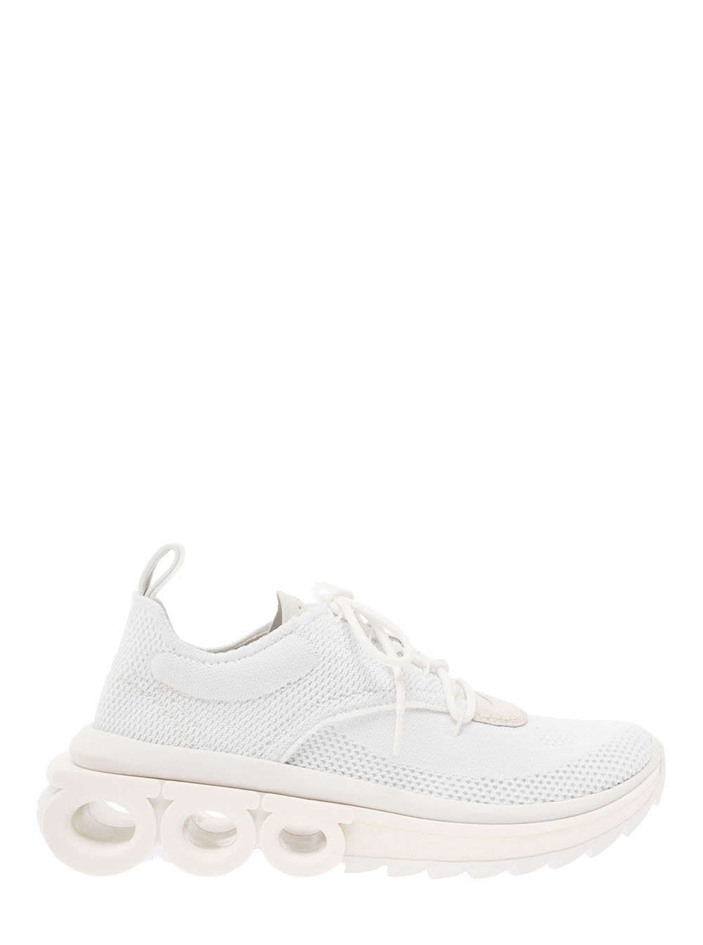 Shop Ferragamo Nima White Low Top Sneakers With Gancini Detail In Mixed Materials Woman