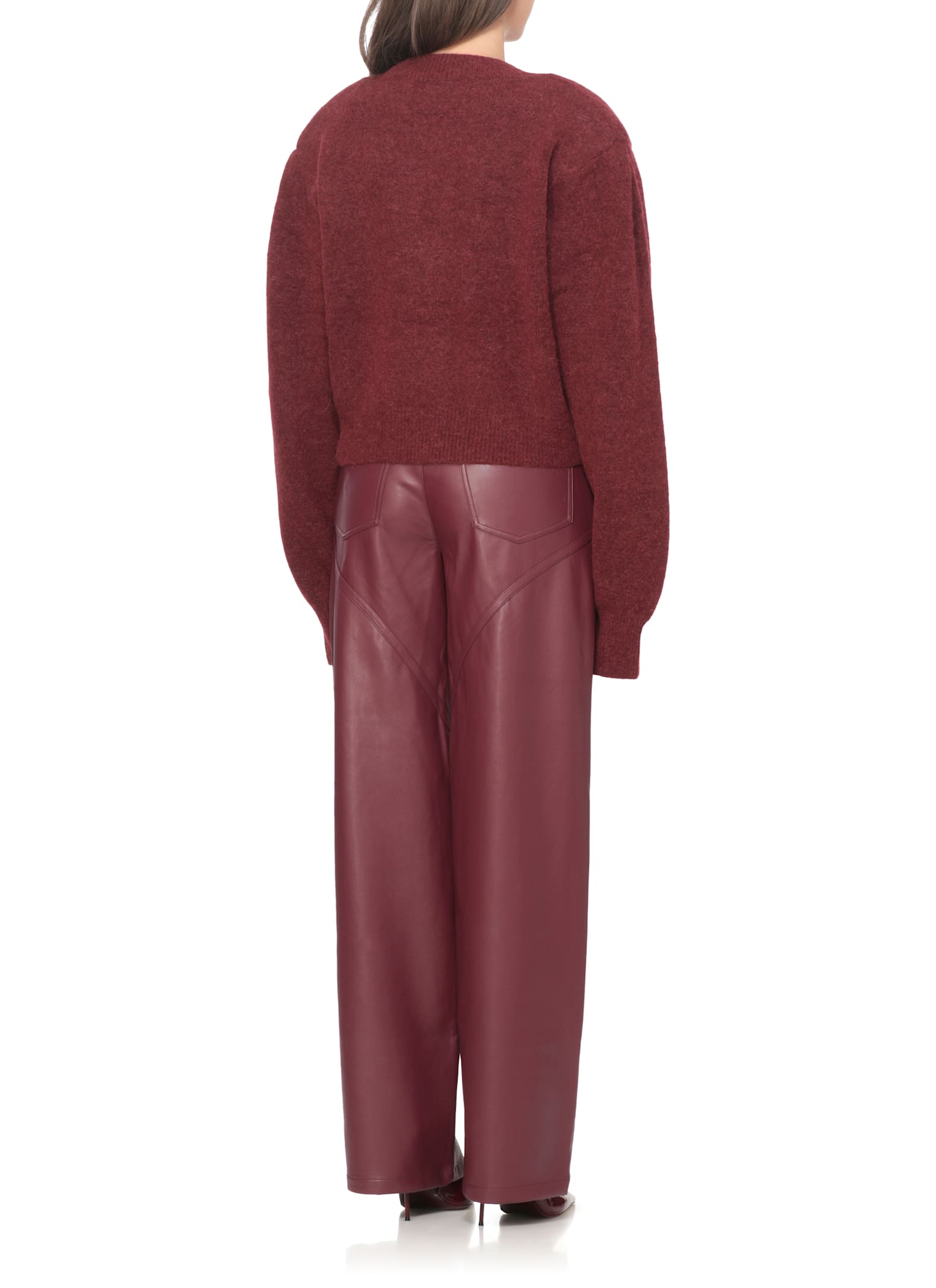 Rotate Birger Christensen Rose-embellished Puff-sleeve Cardigan In Brown