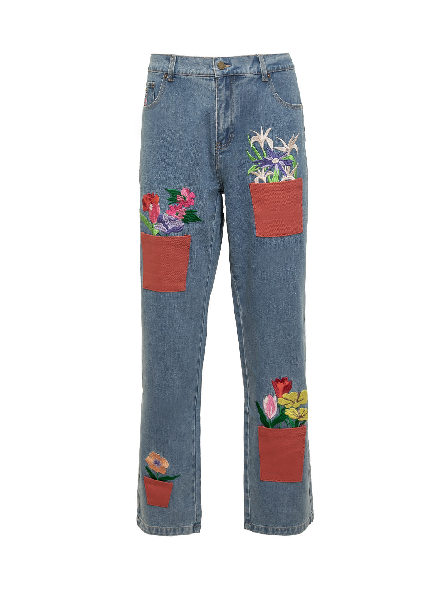 Shop Kidsuper Flower Jeans In Blue
