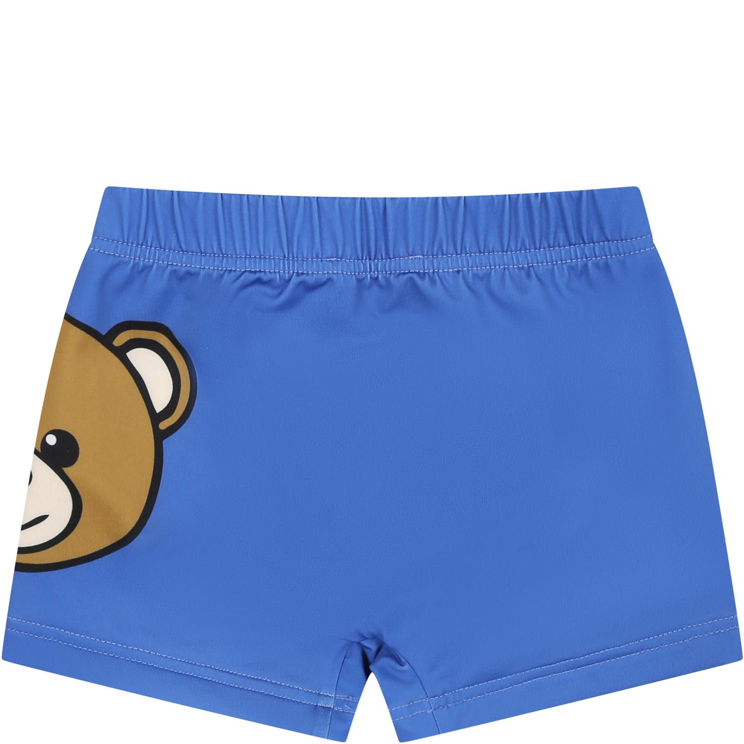 Shop Moschino Light Blue Swim Shorts For Baby Boy With Teddy Bear And Logo