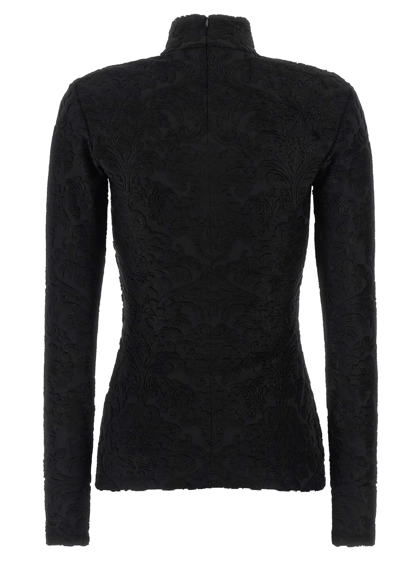 Balmain Buttoned Ls Bouclette Baroque Top In Black