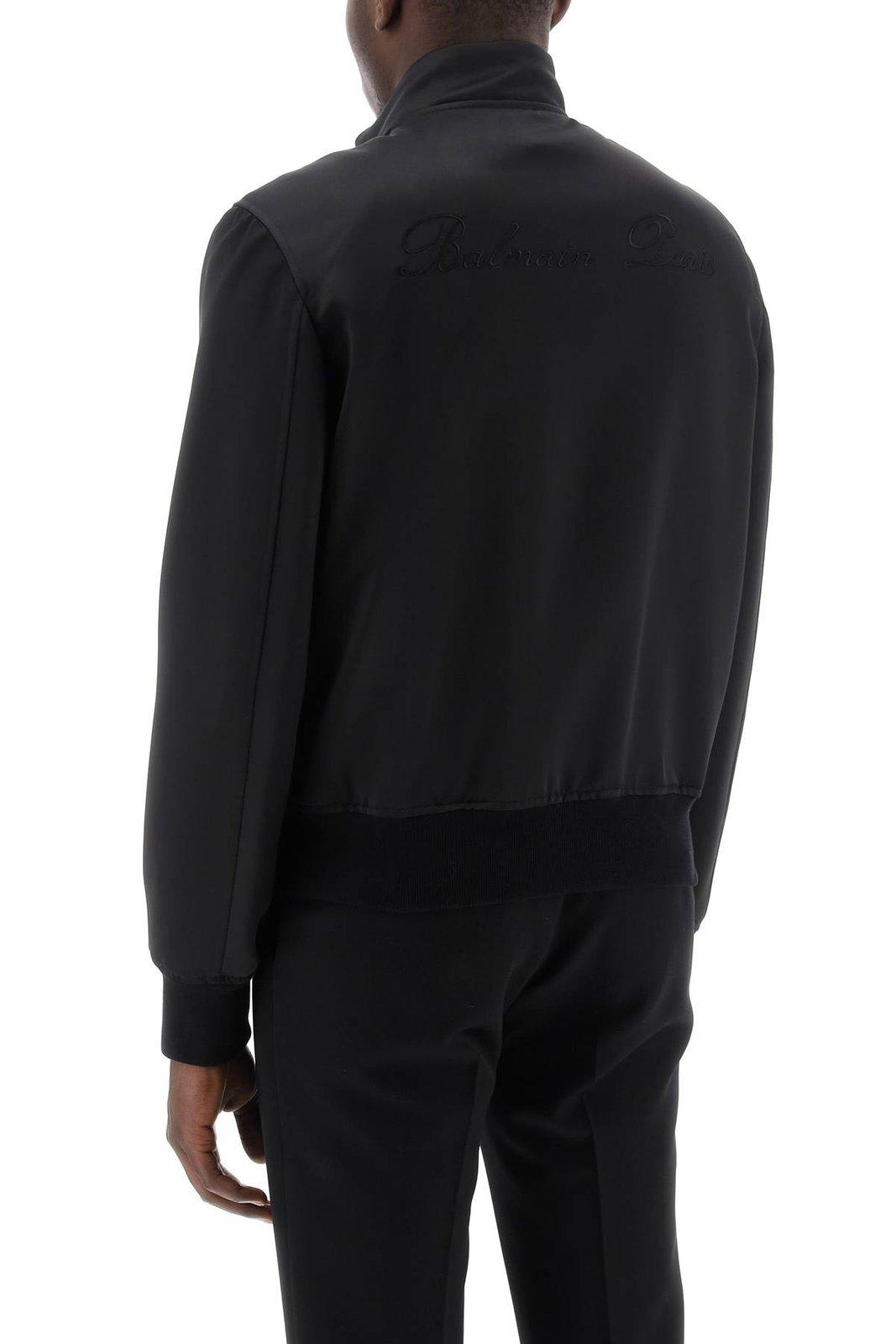 Shop Balmain Logo Embroidered Zipped Bomber Jacket In Noir (black)