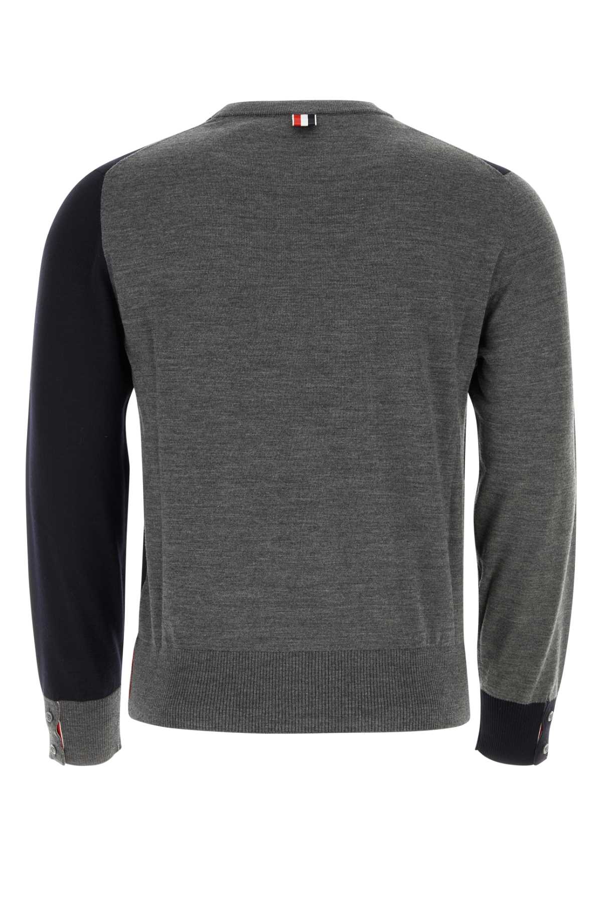 Thom Browne Two-tone Wool Blend Sweater In Navy