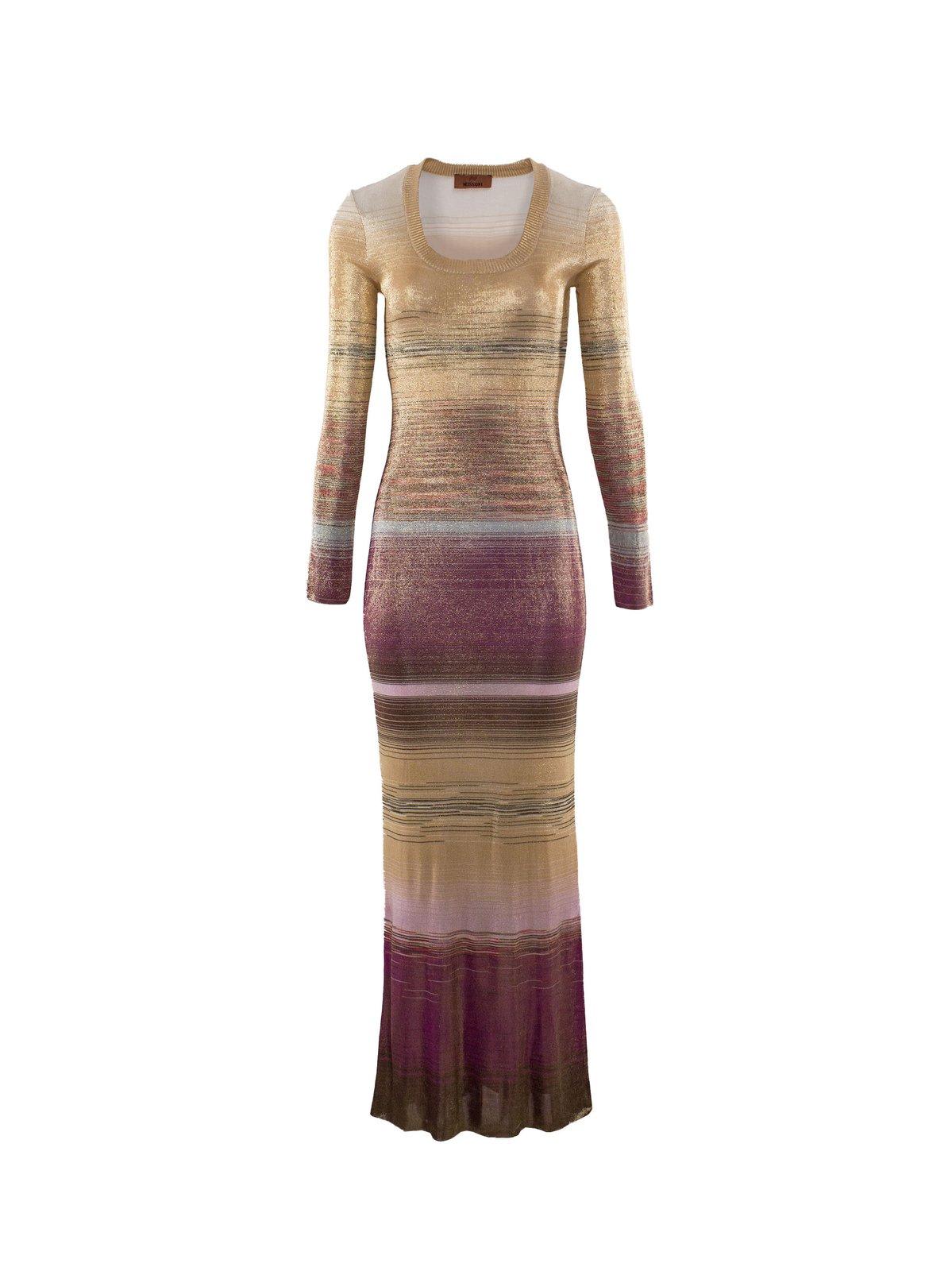 MISSONI STRIPED LONG-SLEEVED SCOOP-NECK MAXI DRESS