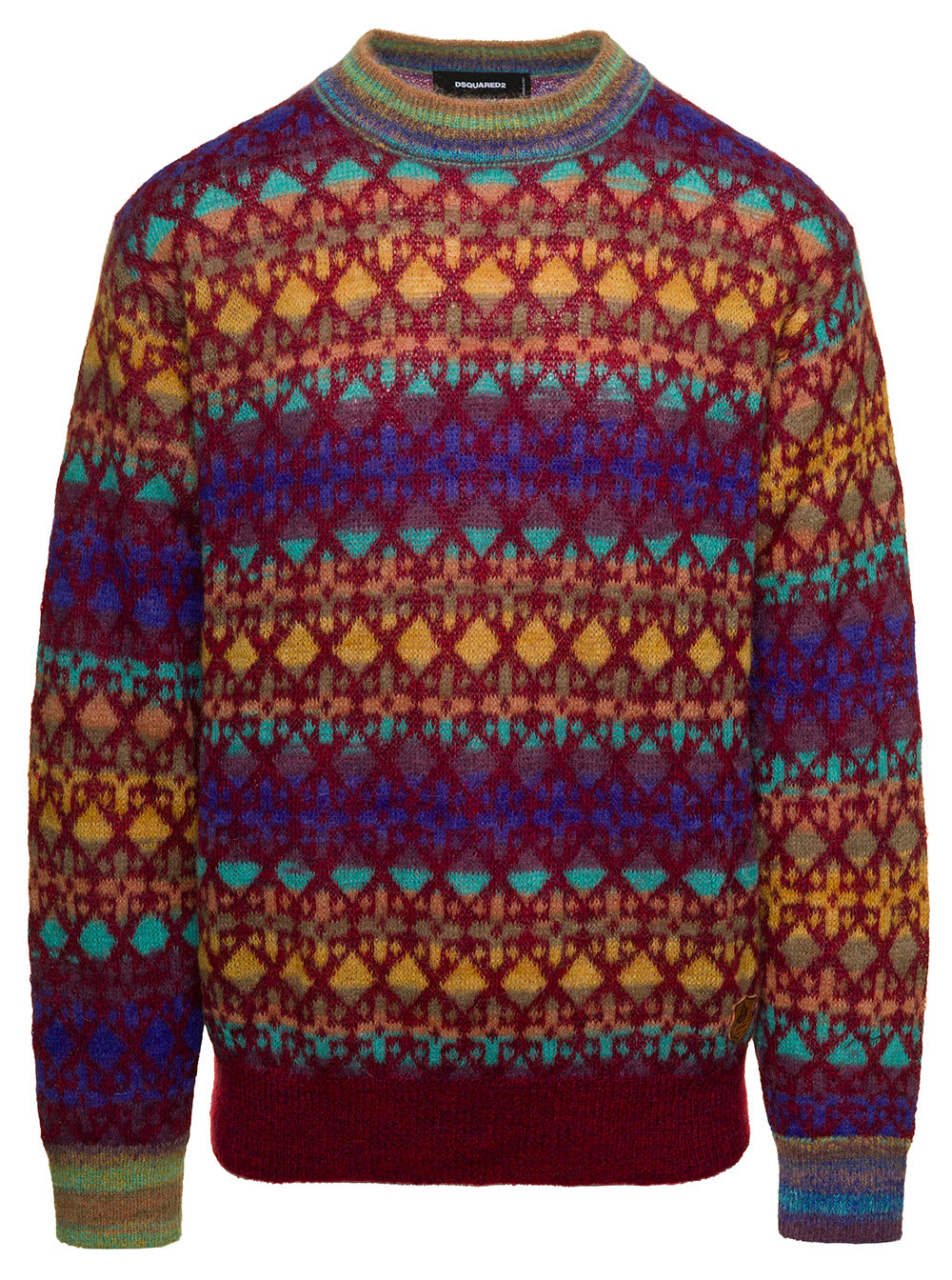 DSQUARED2 MULTICOLOR CREWNECK SWEATER WITH JACQUARD MOTIF IN WOOL MAN